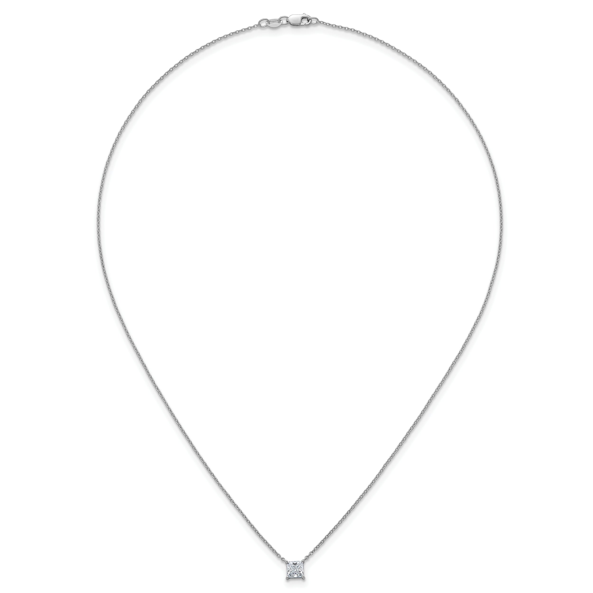 14k White Gold 3/4 carat Lab Grown Diamond VS+ F+ Princess Complete Bezel Set Chain Slide Pendant