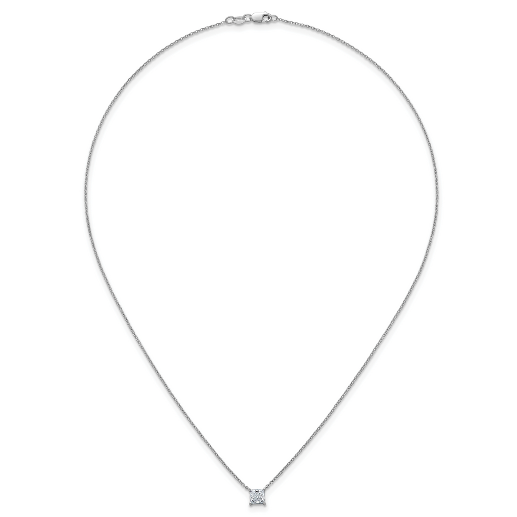 14k White Gold 3/4 carat Lab Grown Diamond VS+ F+ Princess Complete Bezel Set Chain Slide Pendant