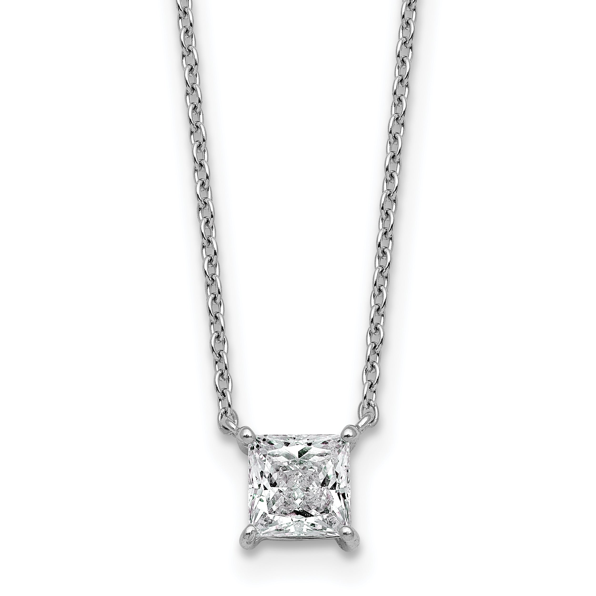 14k White Gold 3/4 carat Lab Grown Diamond VS+ F+ Princess Complete Bezel Set Chain Slide Pendant Main image