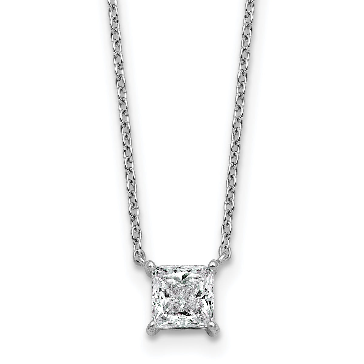 14k White Gold 3/4 carat Lab Grown Diamond VS+ F+ Princess Complete Bezel Set Chain Slide Pendant