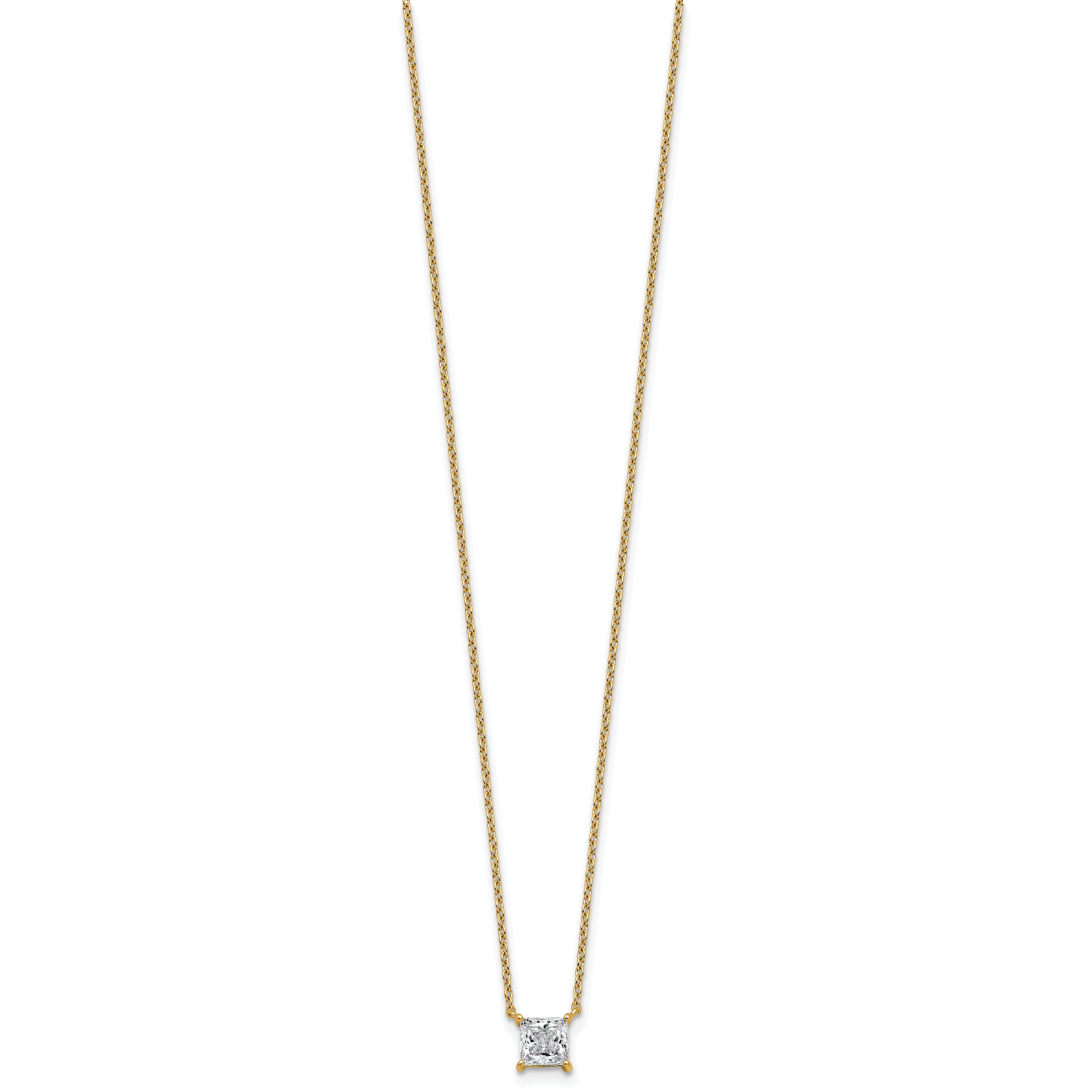 14k 3/4 carat Lab Grown Diamond VS+ F+ Princess Complete Bezel Set Chain Slide Pendant