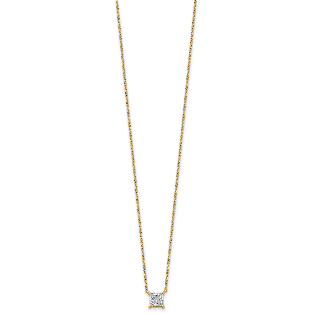 14k 3/4 carat Lab Grown Diamond VS+ F+ Princess Complete Bezel Set Chain Slide Pendant