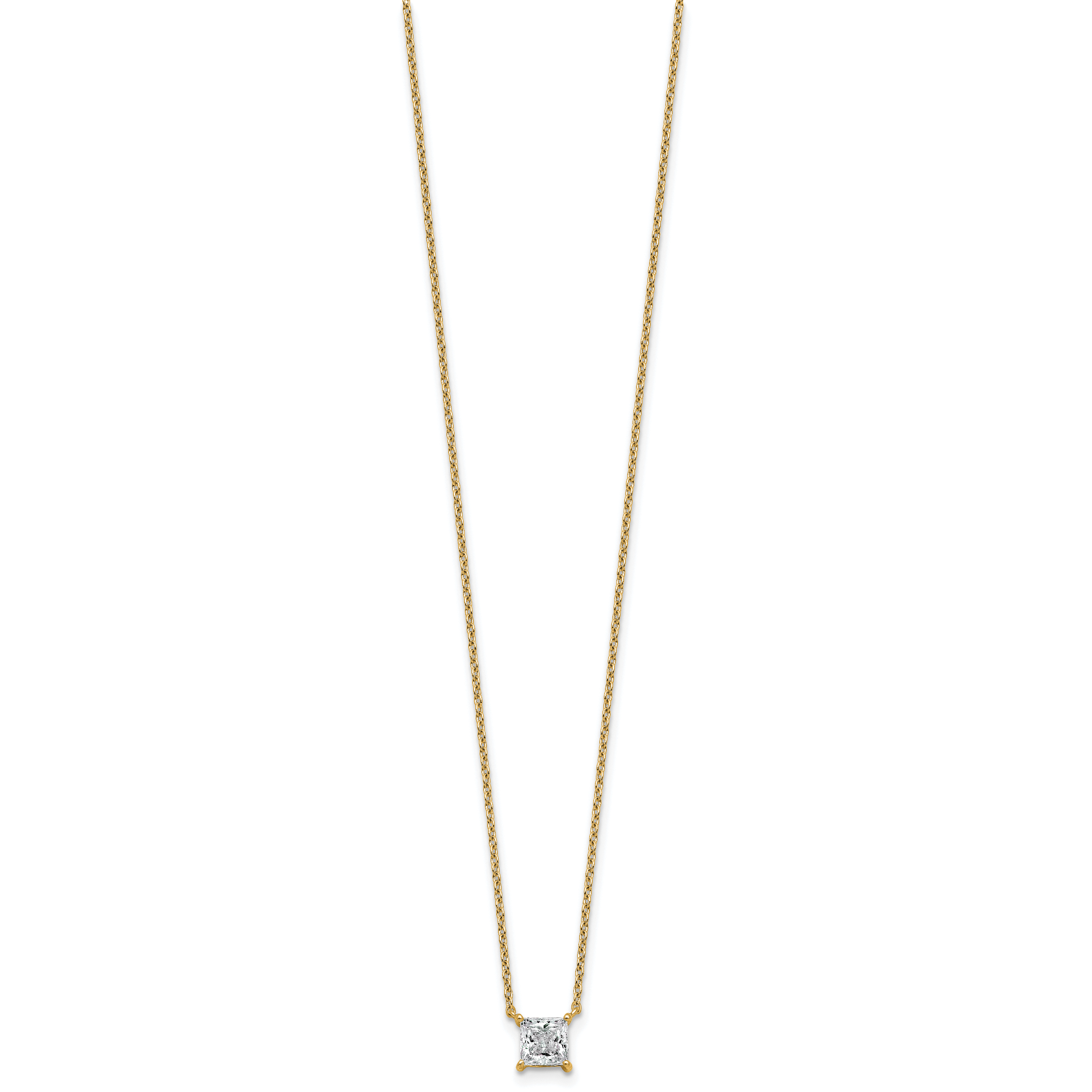 14k 3/4 carat Lab Grown Diamond VS+ F+ Princess Complete Bezel Set Chain Slide Pendant