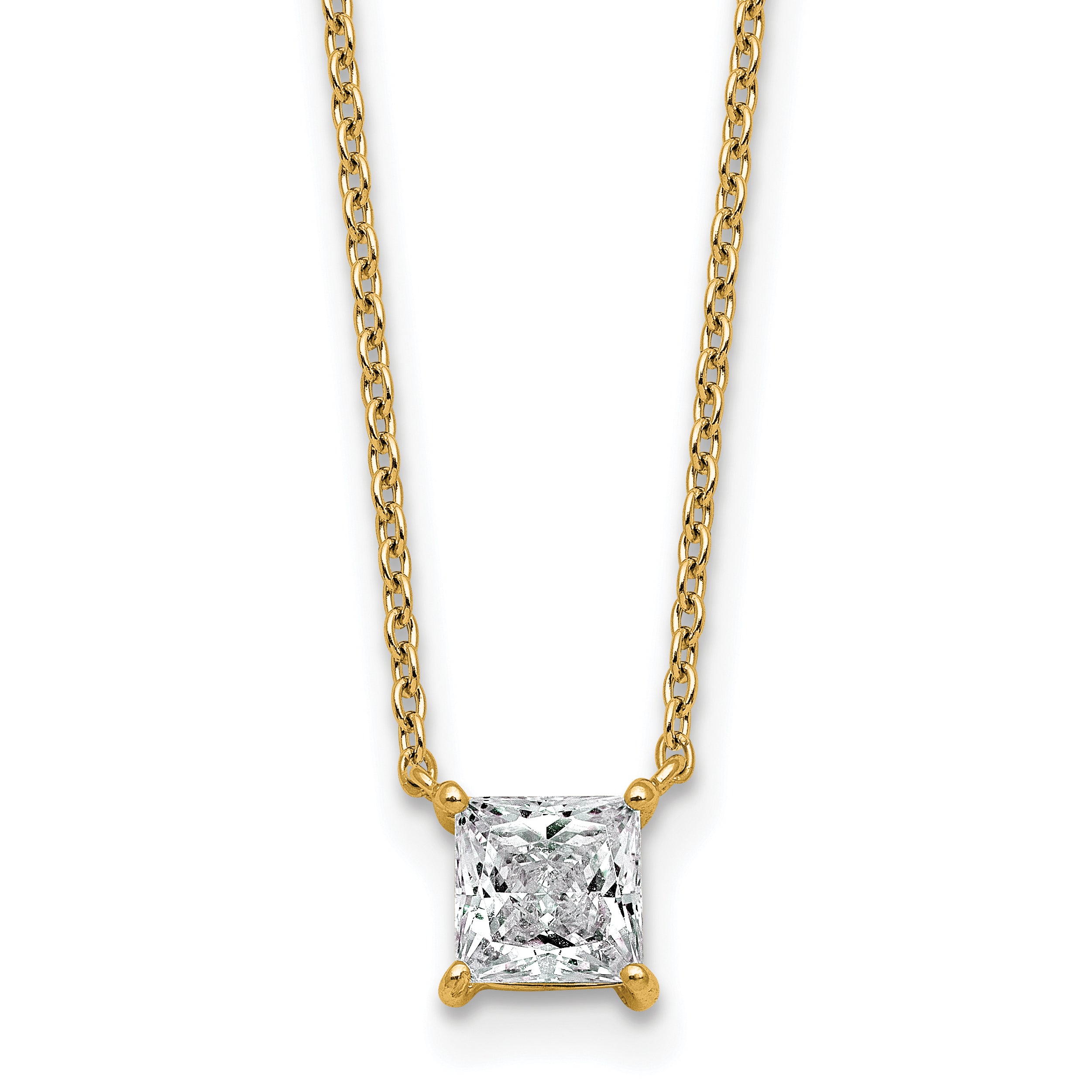 14ky 3/4ct Lab Grown Dia VS+ F+ Princess Comp Bezel Set Chain Slide Pendant