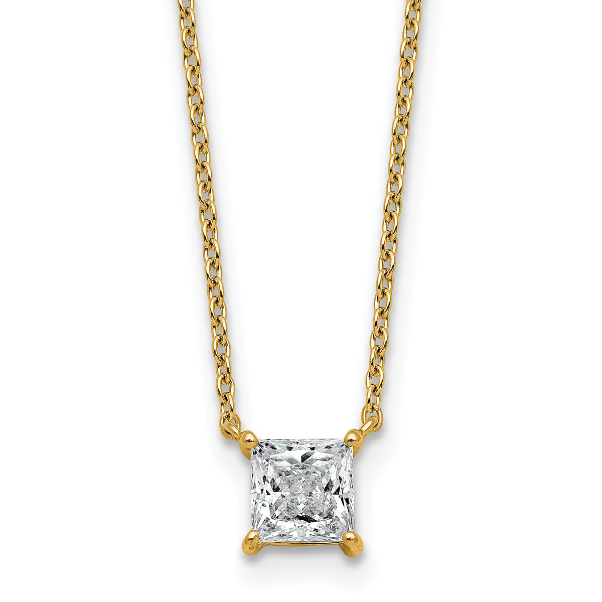14k 3/4 carat Lab Grown Diamond VS+ F+ Princess Complete Bezel Set Chain Slide Pendant