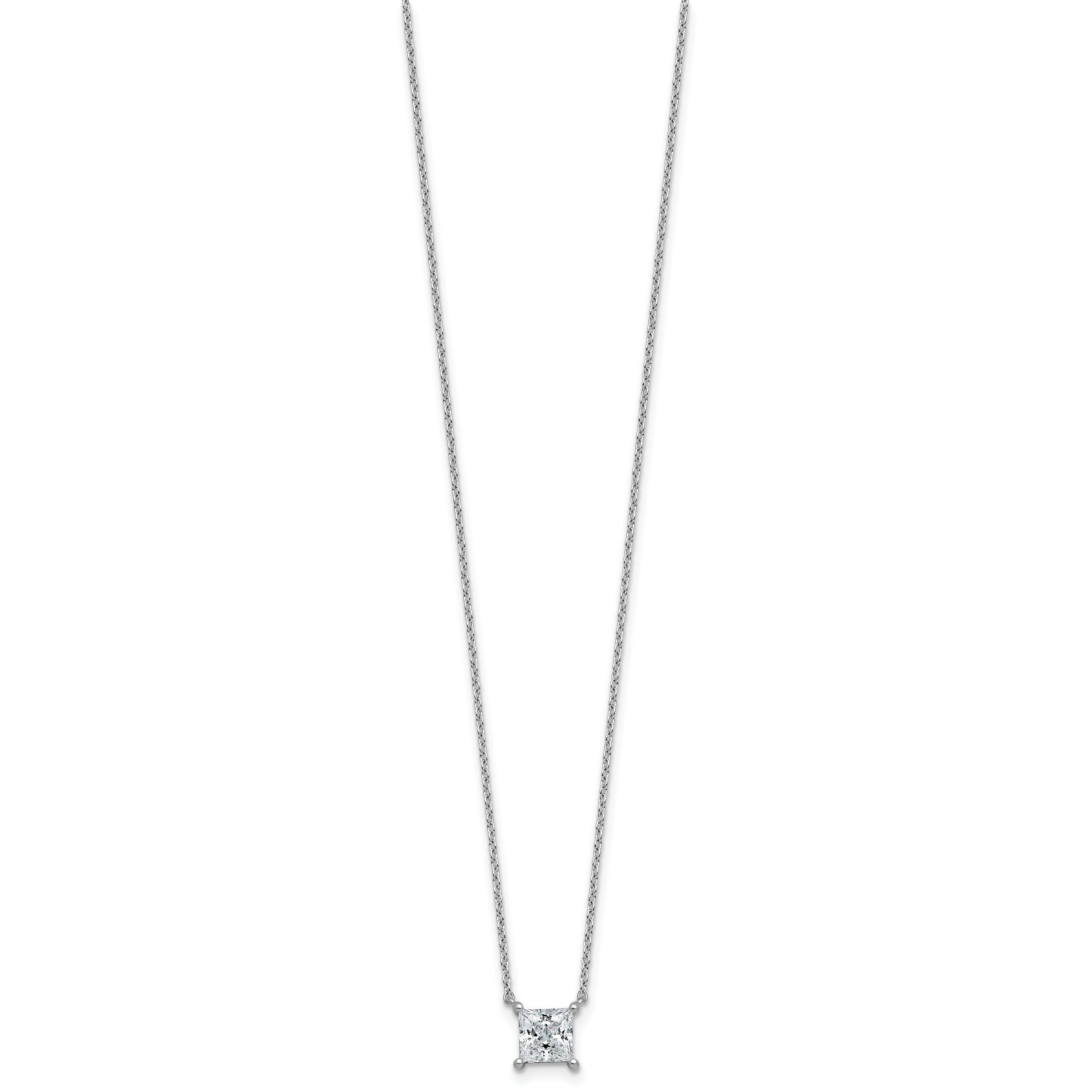 14k White Gold 1 carat Certified Lab Grown Diamond VS/SI+ G+ Princess Complete Four Prong 18 inch Pendant Necklace