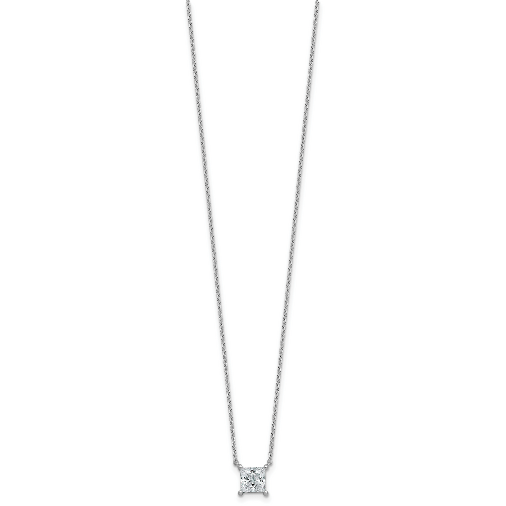 14k White Gold 1 carat Certified Lab Grown Diamond VS/SI+ G+ Princess Complete Four Prong 18 inch Pendant Necklace