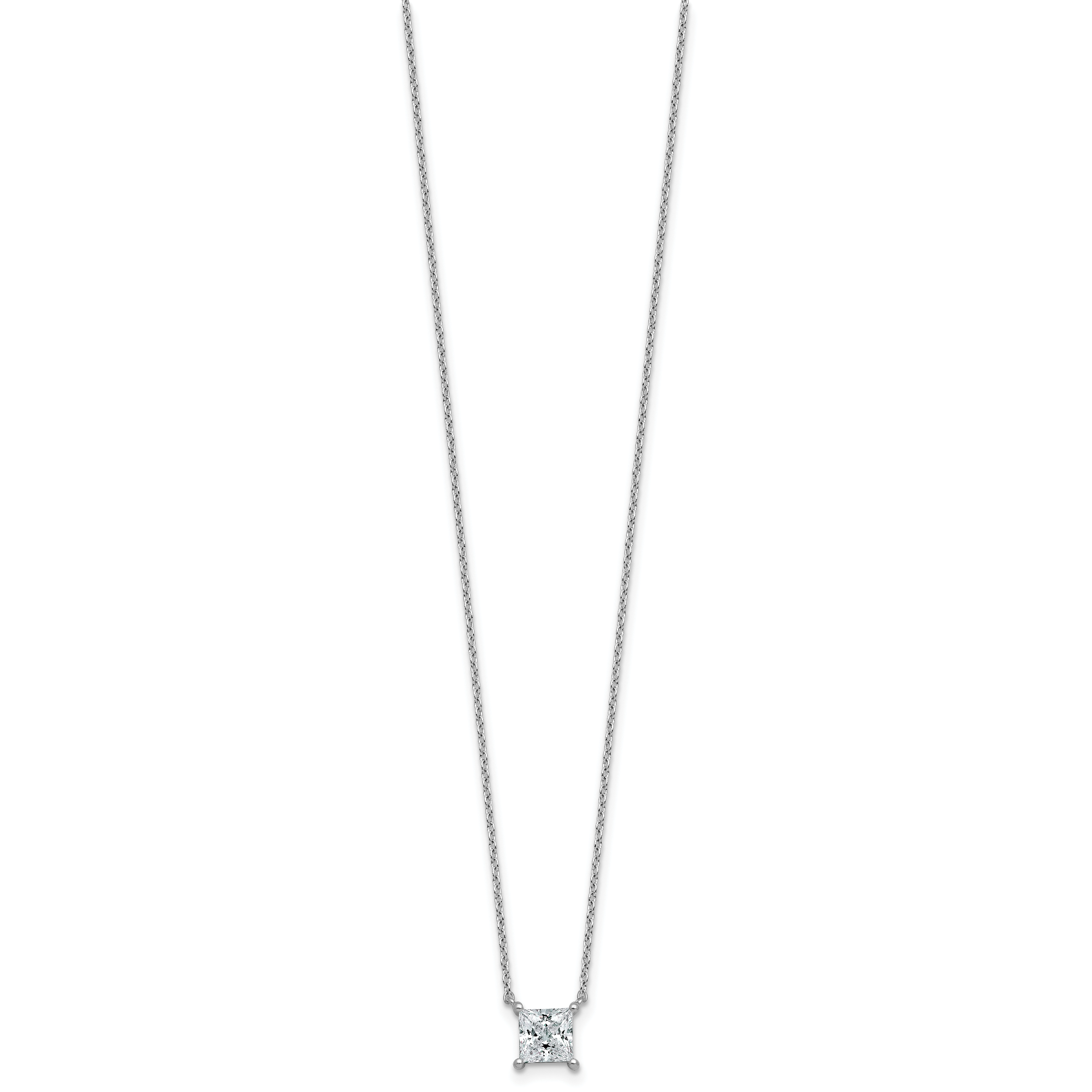 14k White Gold 1 carat Certified Lab Grown Diamond VS/SI+ G+ Princess Complete Four Prong 18 inch Pendant Necklace
