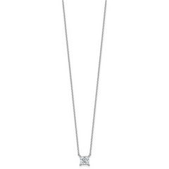 14k White Gold 1 carat Certified Lab Grown Diamond VS/SI+ G+ Princess Complete Four Prong 18 inch Pendant Necklace