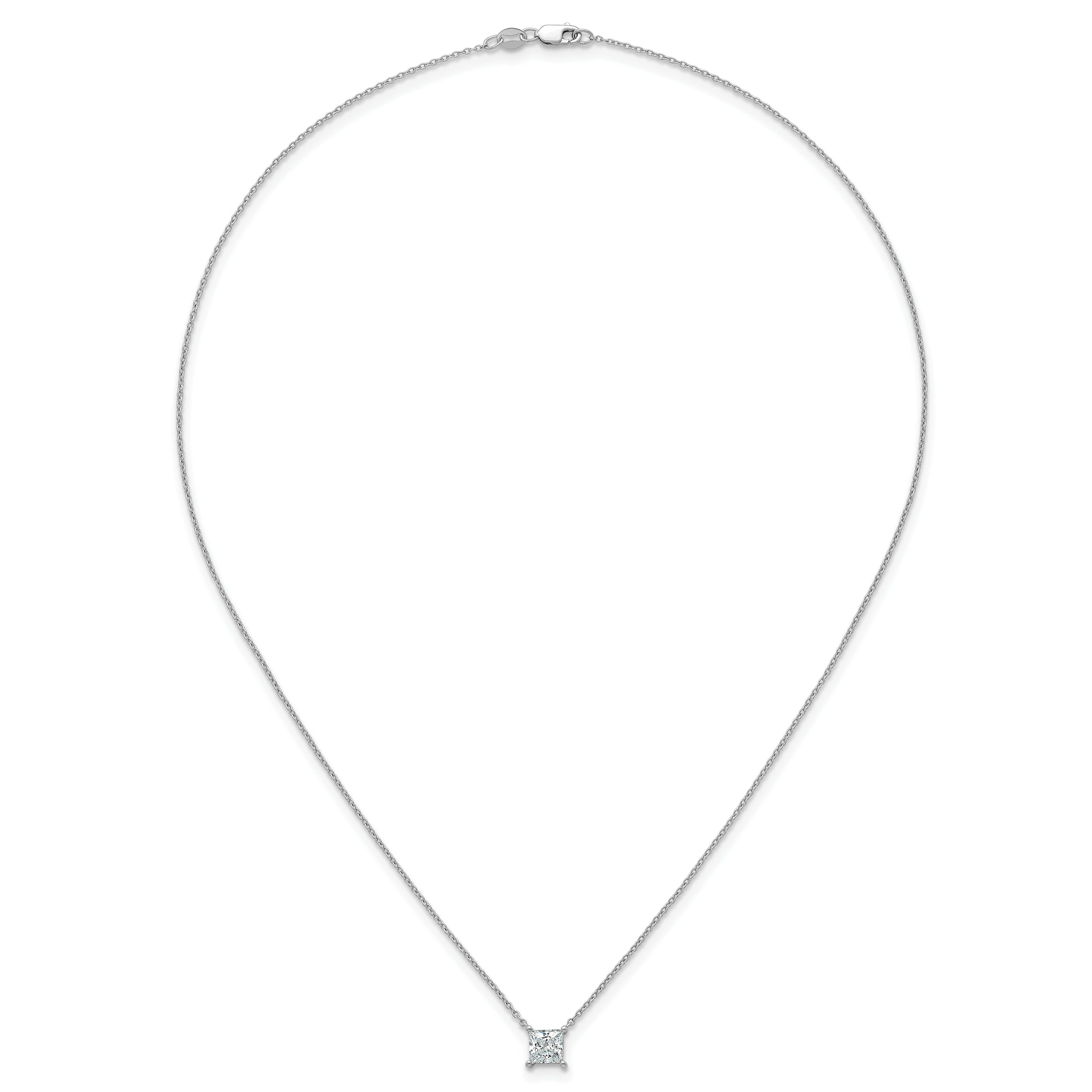14k White Gold 1 carat Certified Lab Grown Diamond VS/SI+ G+ Princess Complete Four Prong 18 inch Pendant Necklace