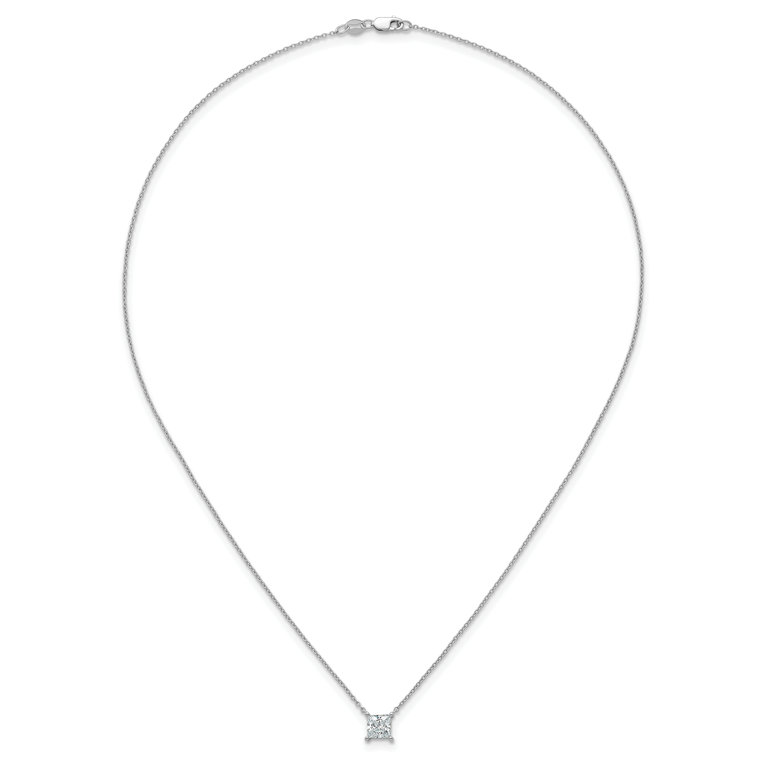 14k White Gold 1 carat Certified Lab Grown Diamond VS/SI+ G+ Princess Complete Four Prong 18 inch Pendant Necklace