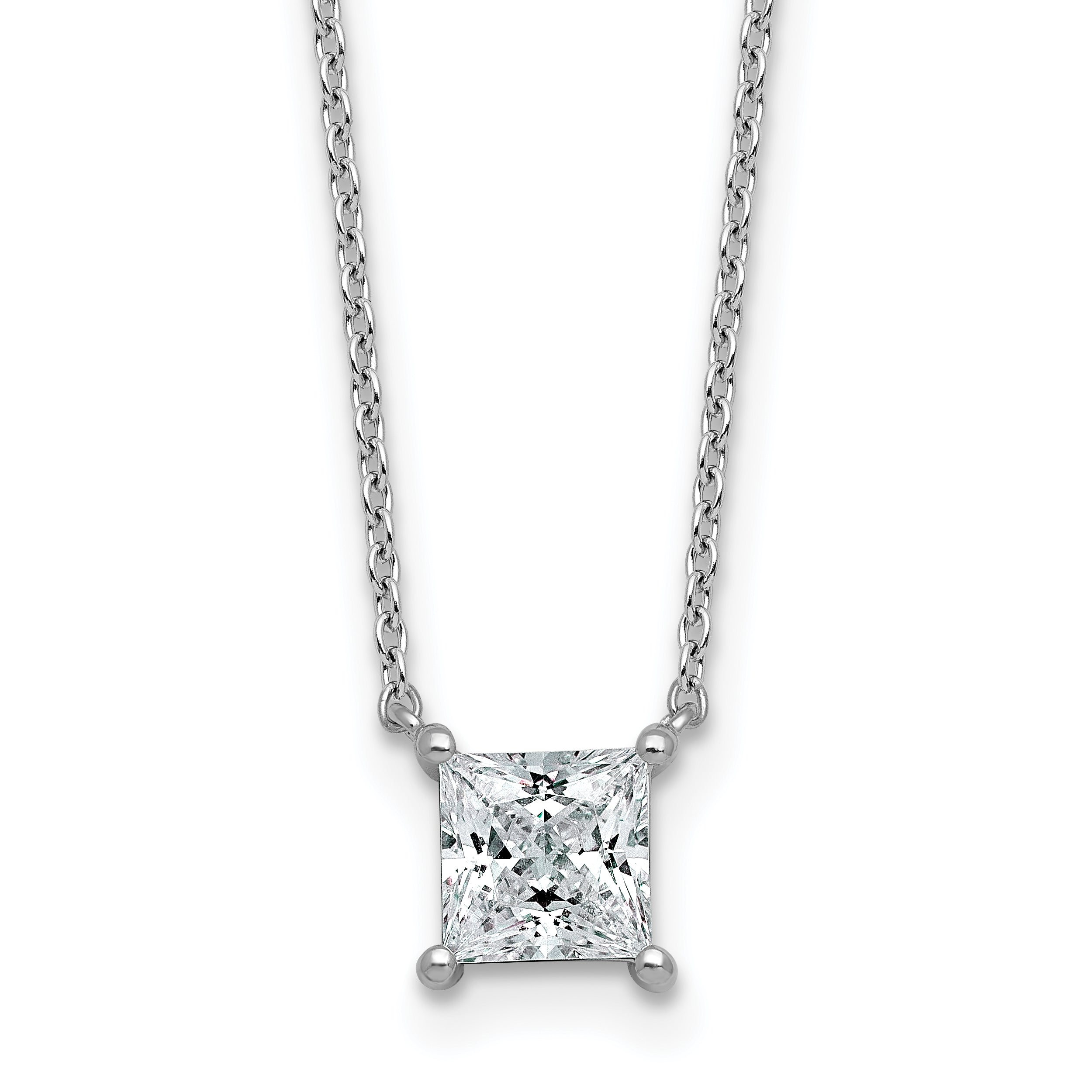 14k White Gold 1 carat Certified Lab Grown Diamond VS/SI+ G+ Princess Complete Four Prong 18 inch Pendant Necklace