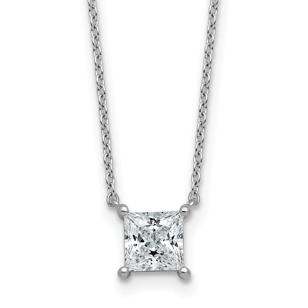 14k White Gold 1 carat Certified Lab Grown Diamond VS/SI+ G+ Princess Complete Four Prong 18 inch Pendant Necklace