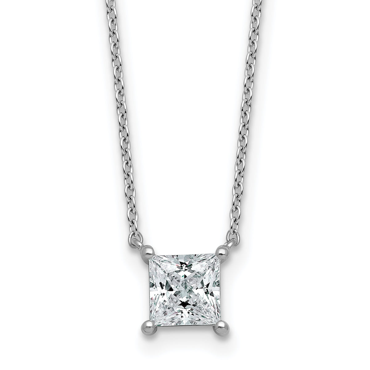 14k White Gold 1 carat Certified Lab Grown Diamond VS/SI+ G+ Princess Complete Four Prong 18 inch Pendant Necklace