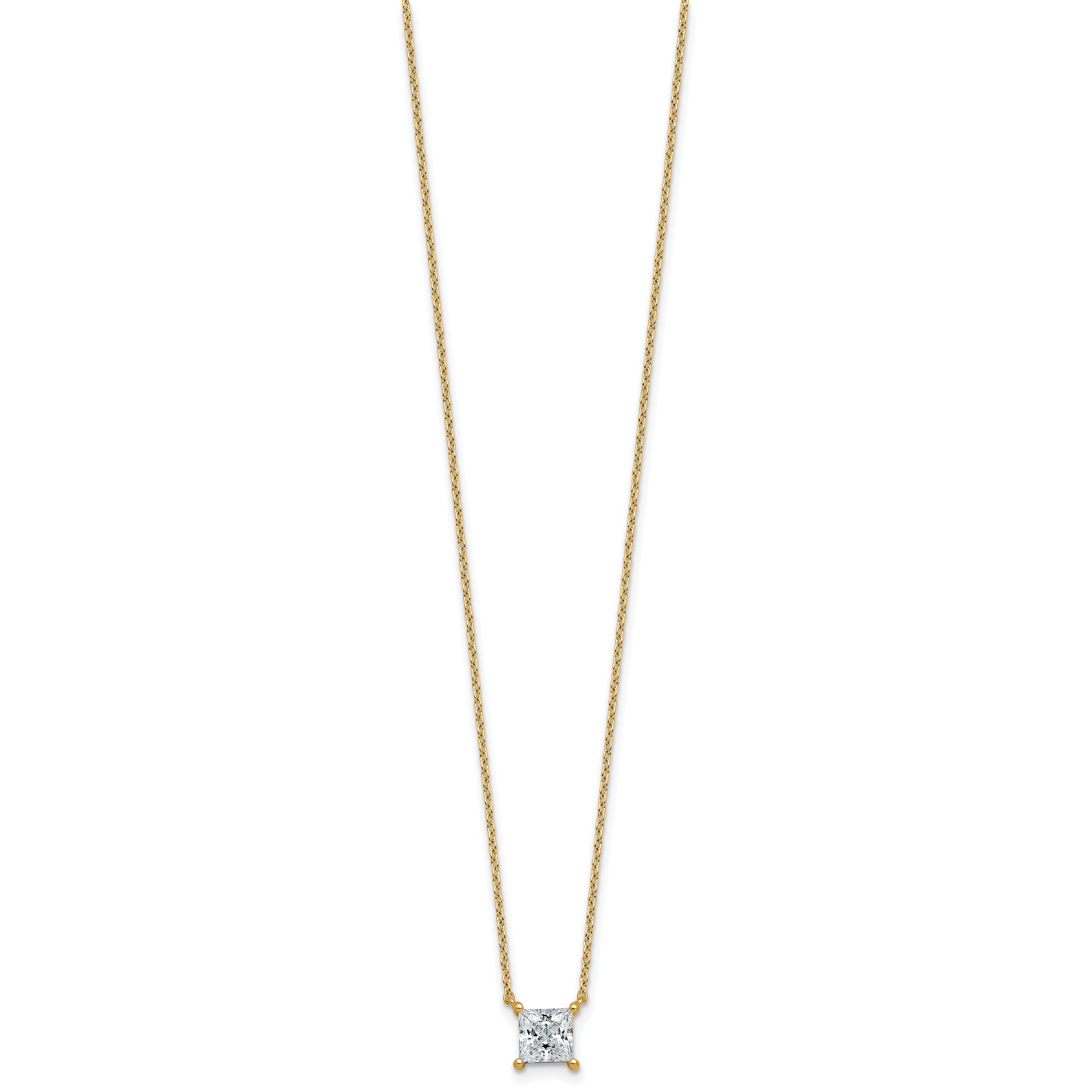 14k 1 carat Certified Lab Grown Diamond VS+ F+ Princess Complete Four Prong 18 inch Pendant Necklace