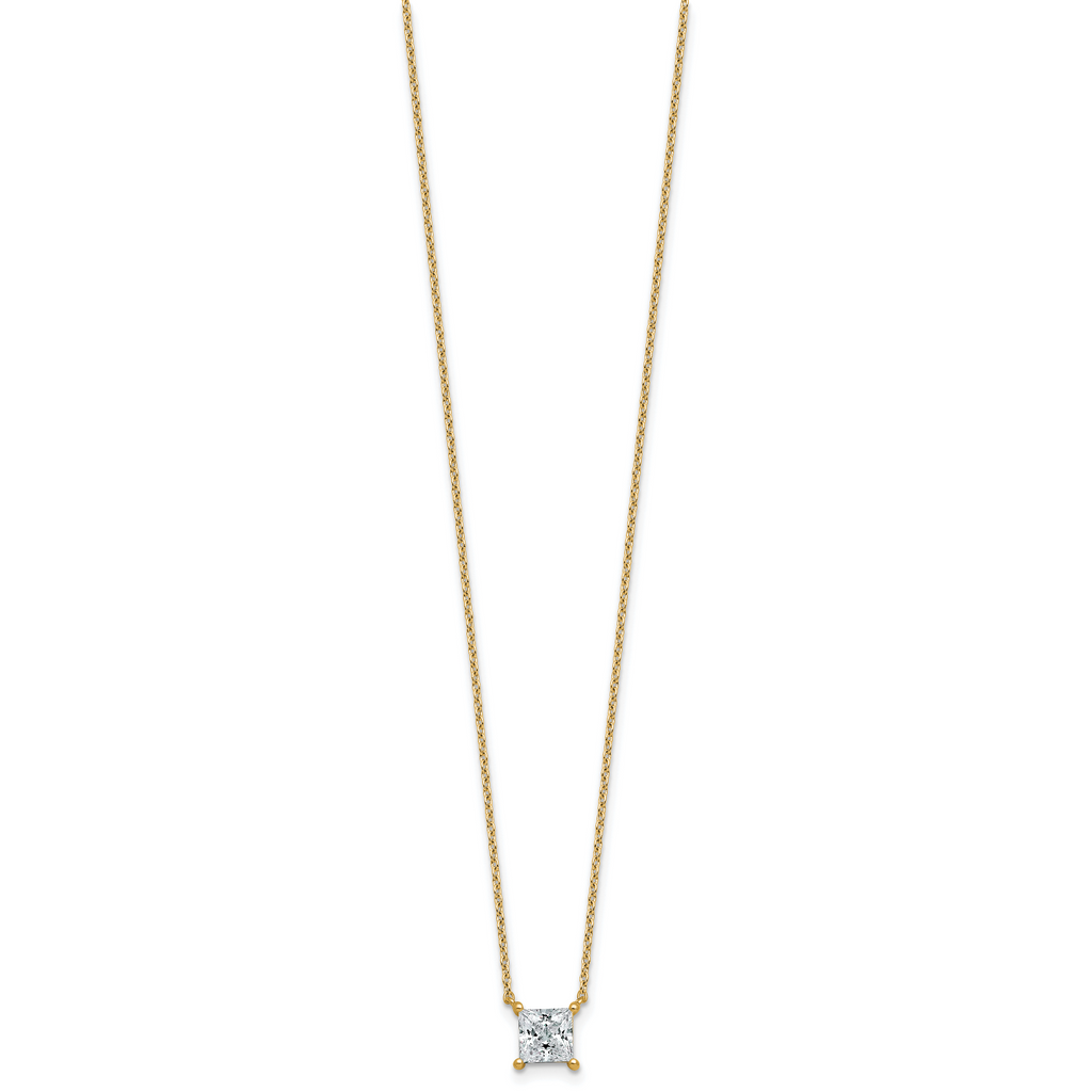 14k 1 carat Certified Lab Grown Diamond VS+ F+ Princess Complete Four Prong 18 inch Pendant Necklace