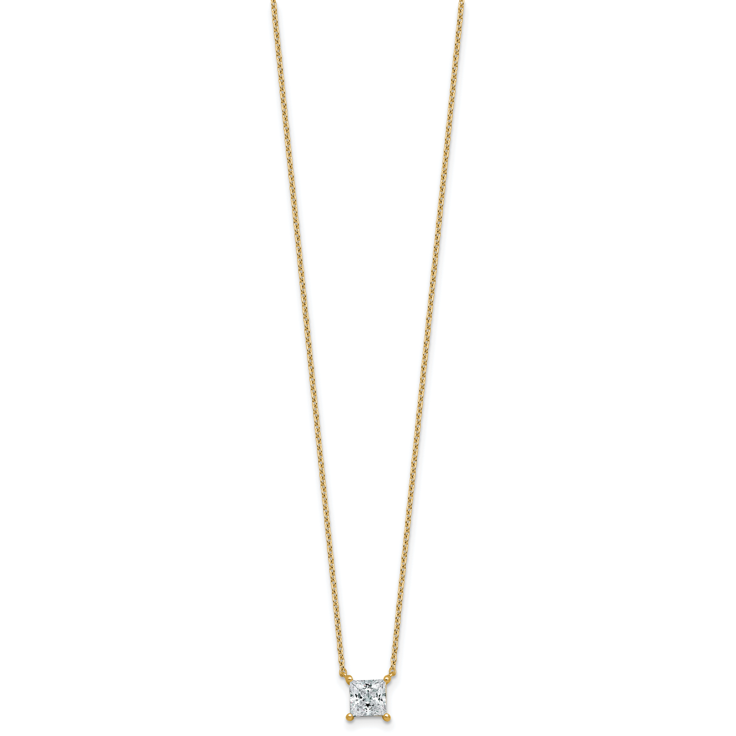 14k 1 carat Certified Lab Grown Diamond VS+ F+ Princess Complete Four Prong 18 inch Pendant Necklace