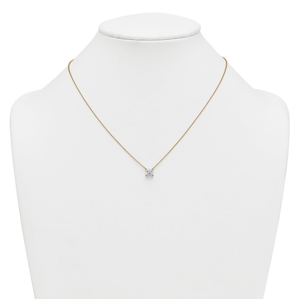 14k 1 carat Lab Grown Diamond VS+ F+ Princess Complete Four Prong 18 inch Pendant Necklace