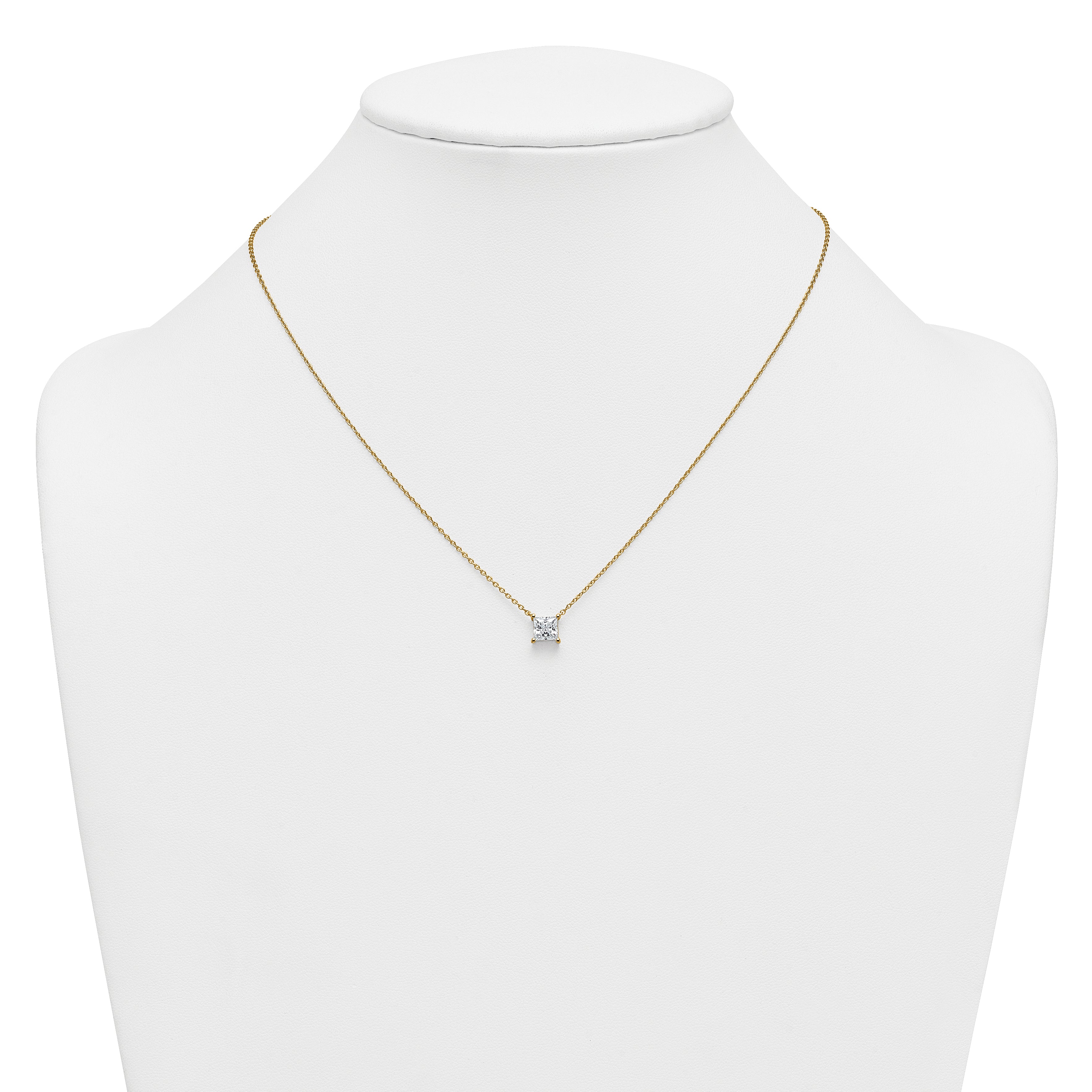 14k 1 carat Lab Grown Diamond VS+ F+ Princess Complete Four Prong 18 inch Pendant Necklace