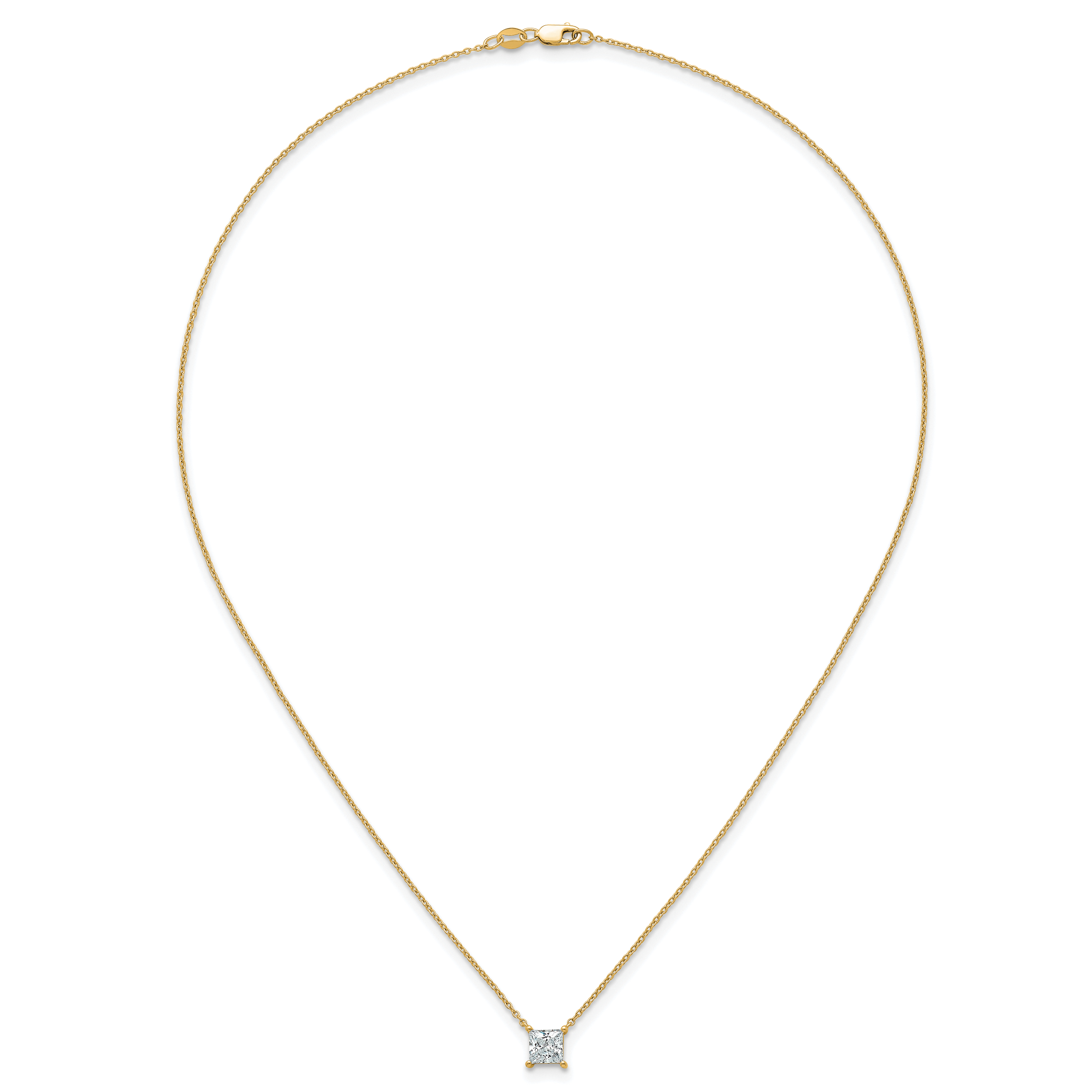 14k 1 carat Lab Grown Diamond VS+ F+ Princess Complete Four Prong 18 inch Pendant Necklace