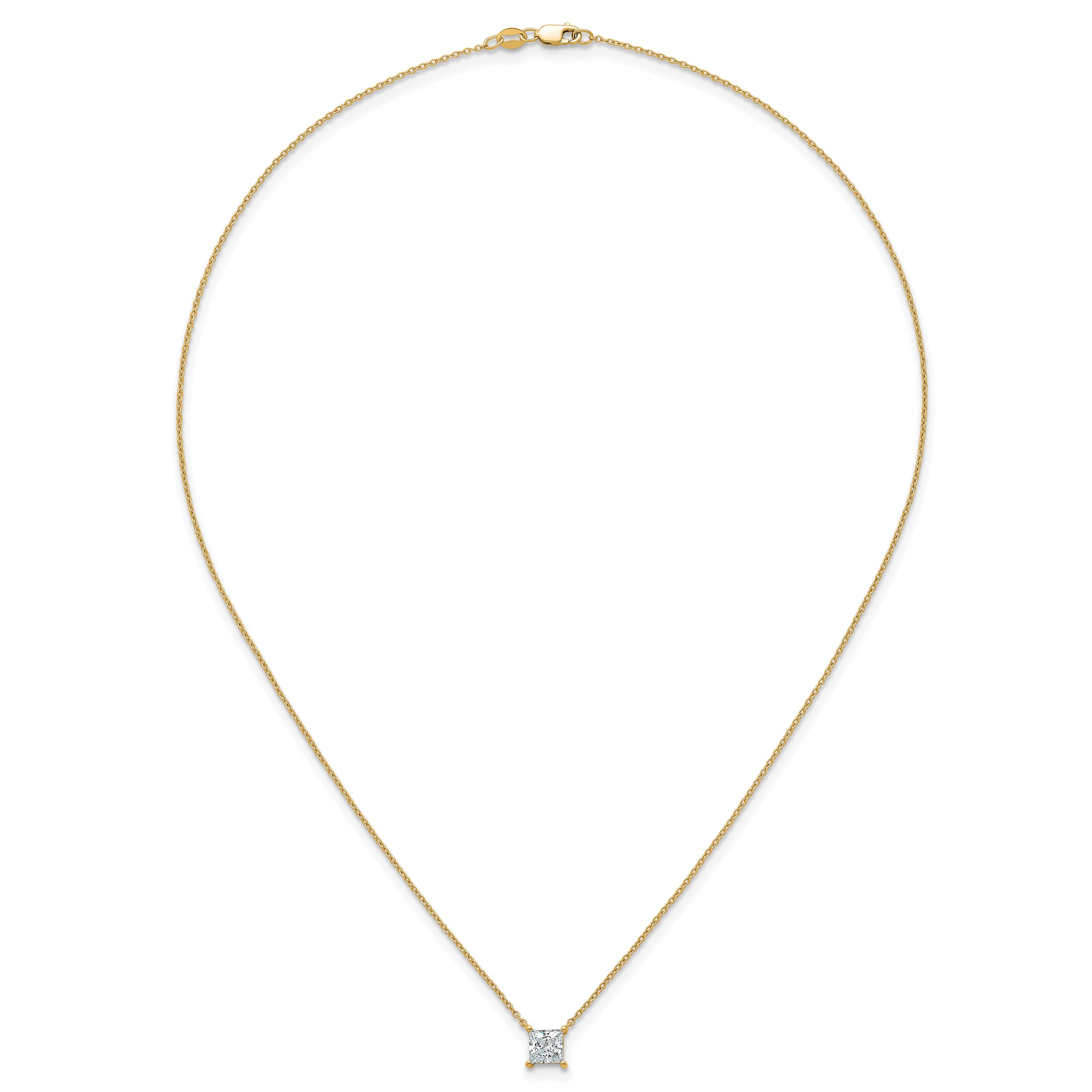 14k 1 carat Certified Lab Grown Diamond VS+ F+ Princess Complete Four Prong 18 inch Pendant Necklace