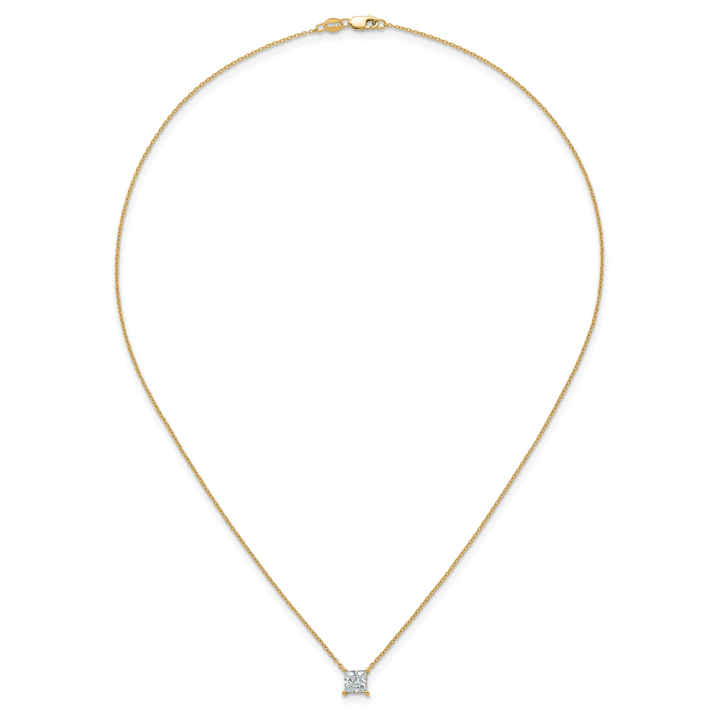 14k 1 carat Certified Lab Grown Diamond VS+ F+ Princess Complete Four Prong 18 inch Pendant Necklace