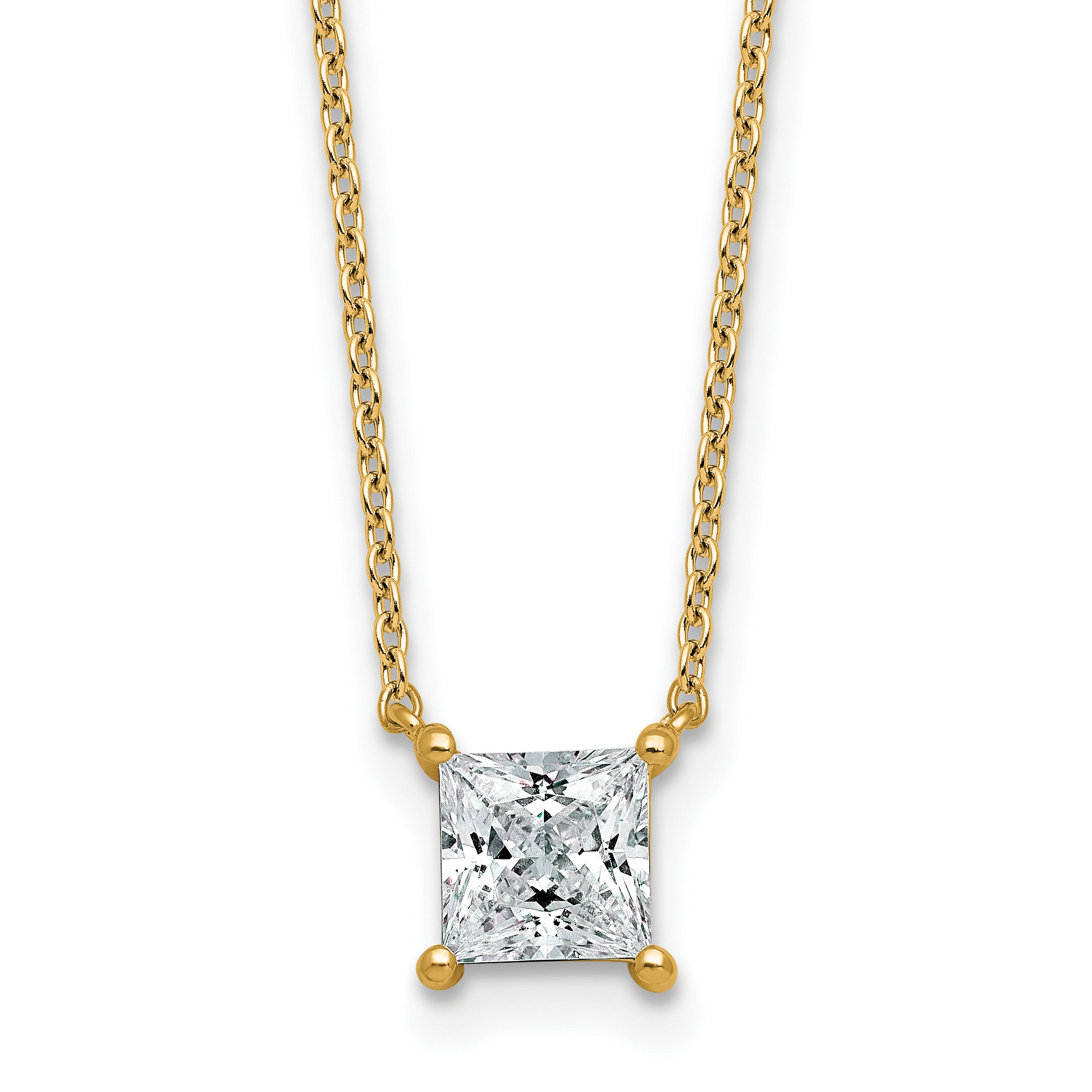 14k 1 carat Certified Lab Grown Diamond VS+ F+ Princess Complete Four Prong 18 inch Pendant Necklace