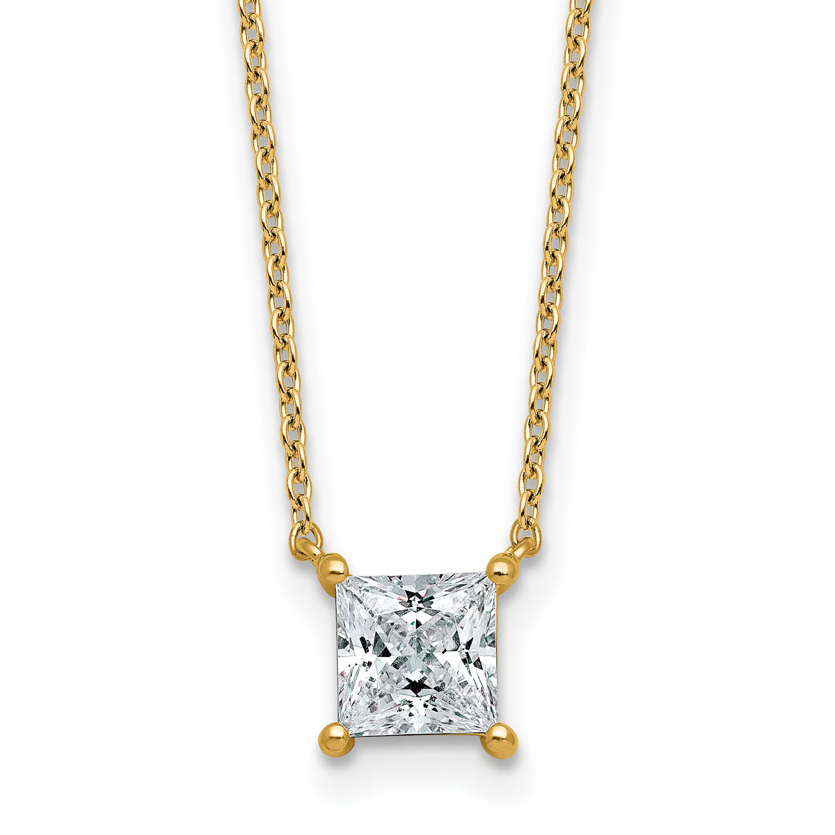 14k 1 carat Certified Lab Grown Diamond VS+ F+ Princess Complete Four Prong 18 inch Pendant Necklace