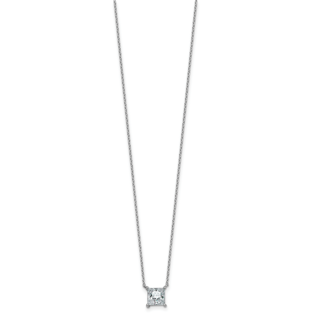 14k White Gold 1 1/2 carat Lab Grown Diamond VS/SI+ G+ Princess Complete Four Prong 18 inch Pendant Necklace
