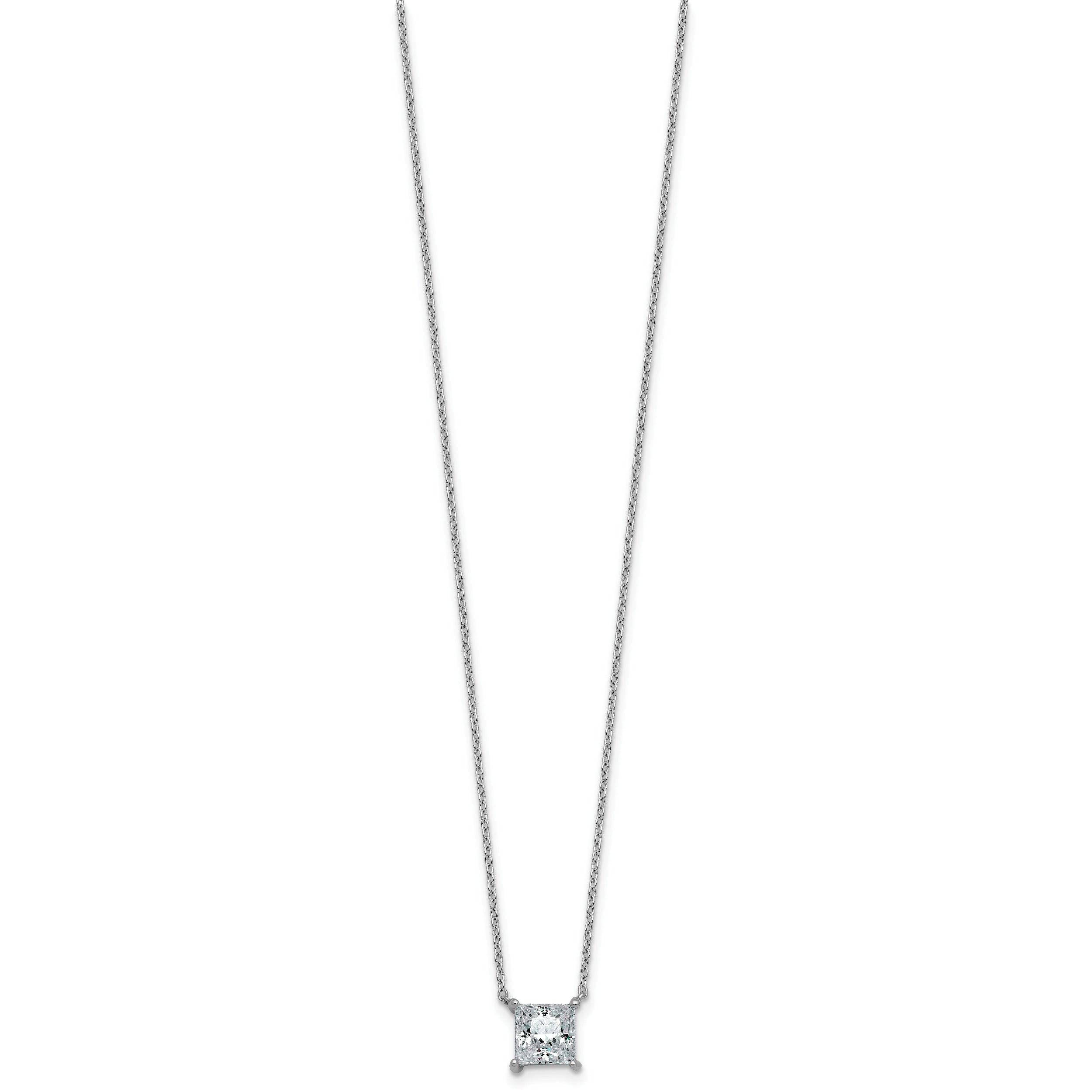 14k White Gold 1 1/2 carat Certified Lab Grown Diamond VS/SI+ G+ Princess Complete Four Prong 18 inch Pendant Necklace