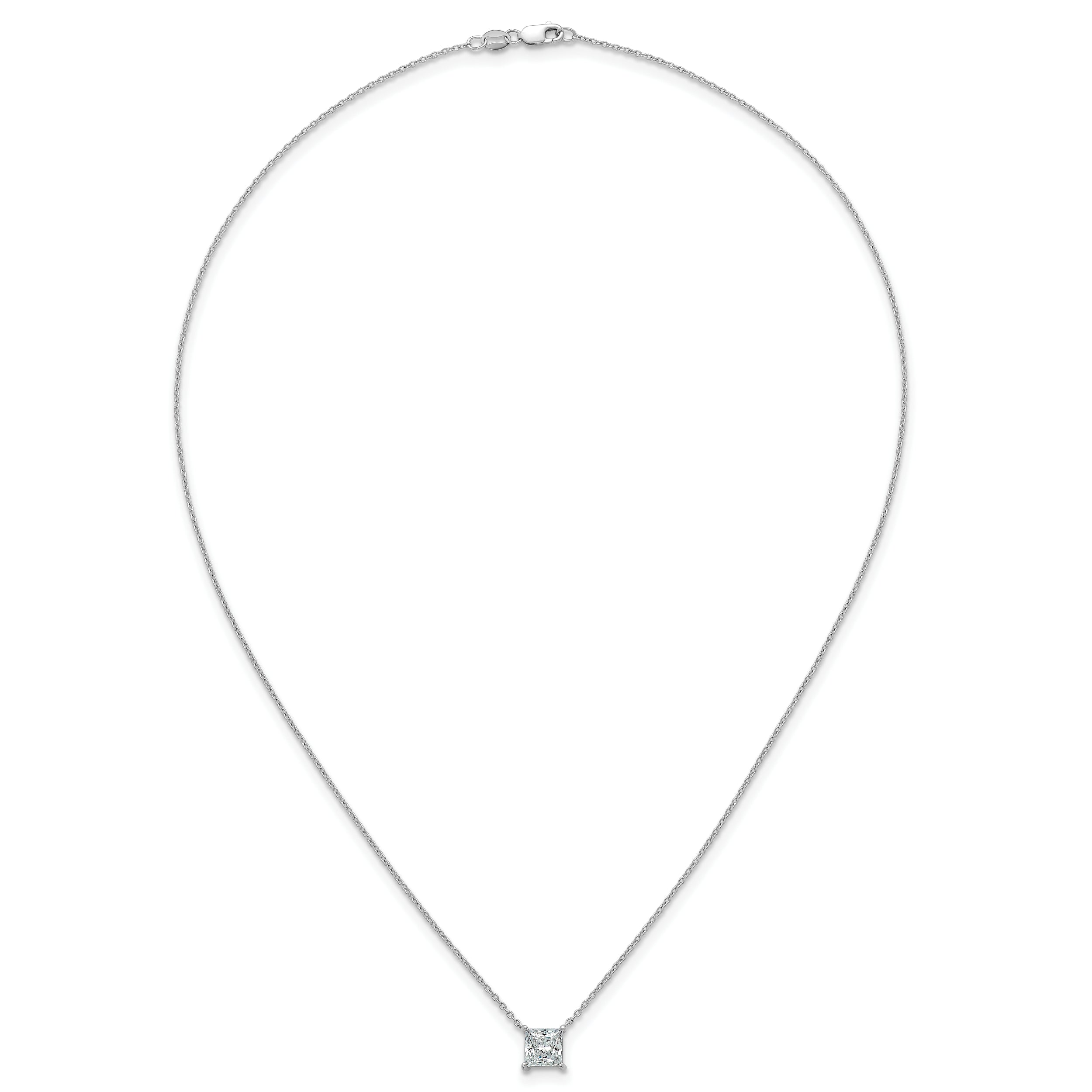 14k White Gold 1 1/2 carat Certified Lab Grown Diamond VS/SI+ G+ Princess Complete Four Prong 18 inch Pendant Necklace