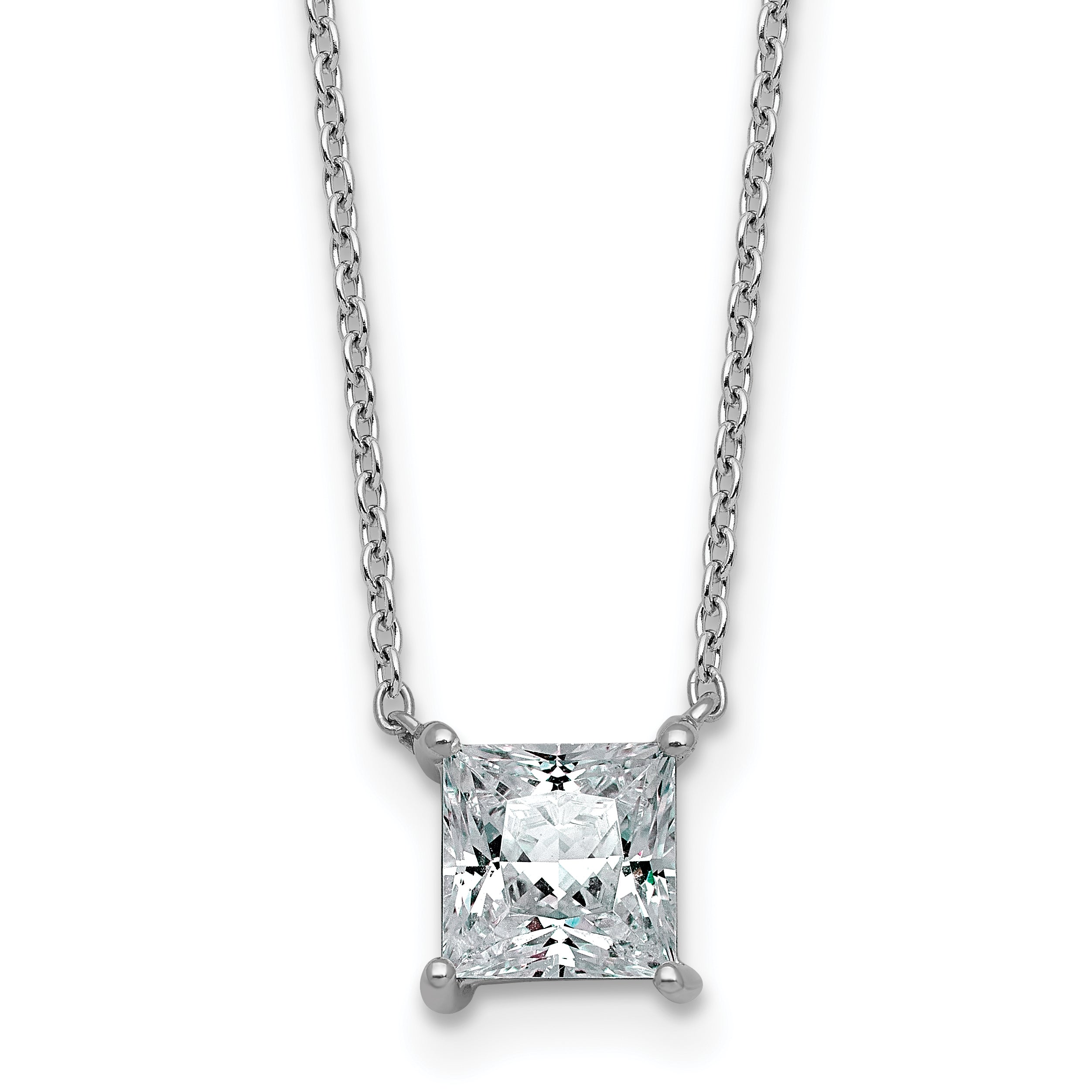 14k White Gold 1 1/2 carat Certified Lab Grown Diamond VS/SI+ G+ Princess Complete Four Prong 18 inch Pendant Necklace Main image