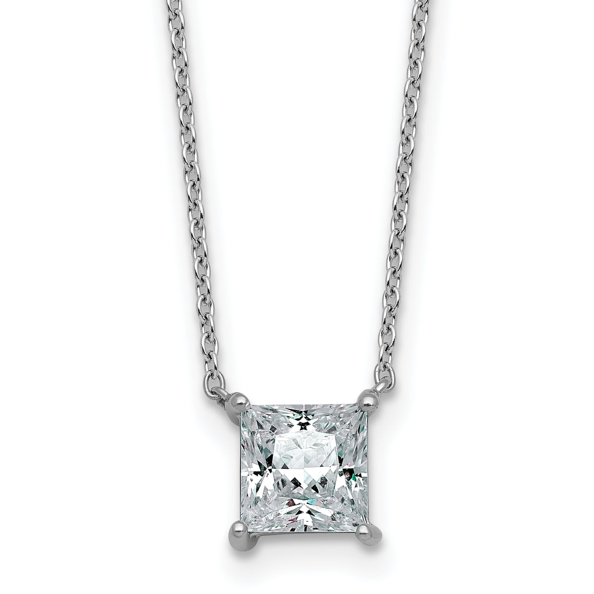 14k White Gold 1 1/2 carat Certified Lab Grown Diamond VS/SI+ G+ Princess Complete Four Prong 18 inch Pendant Necklace