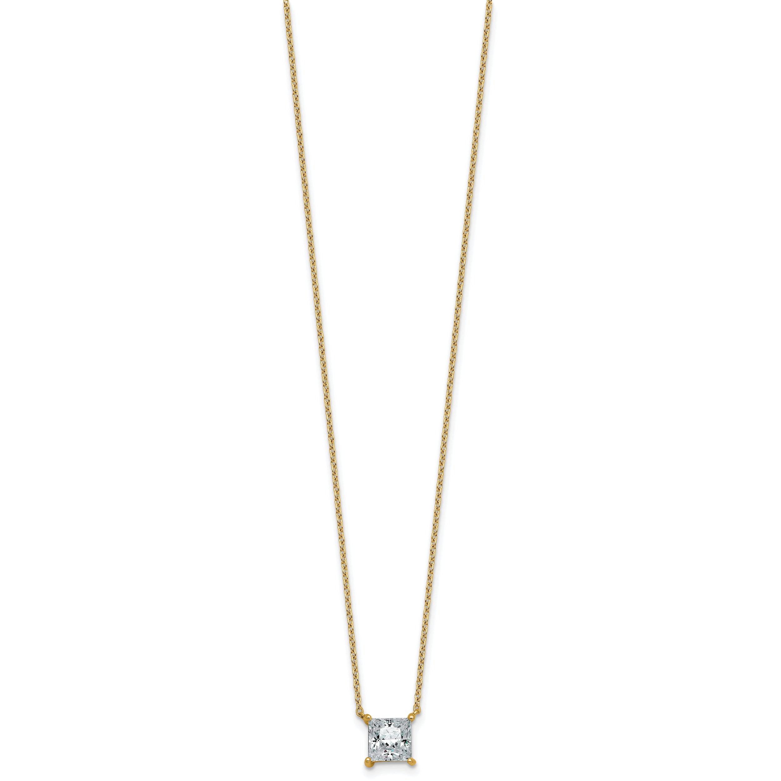 14k 1 1/2 carat Certified Lab Grown Diamond VS+ F+ Princess Complete Four Prong 18 inch Pendant Necklace