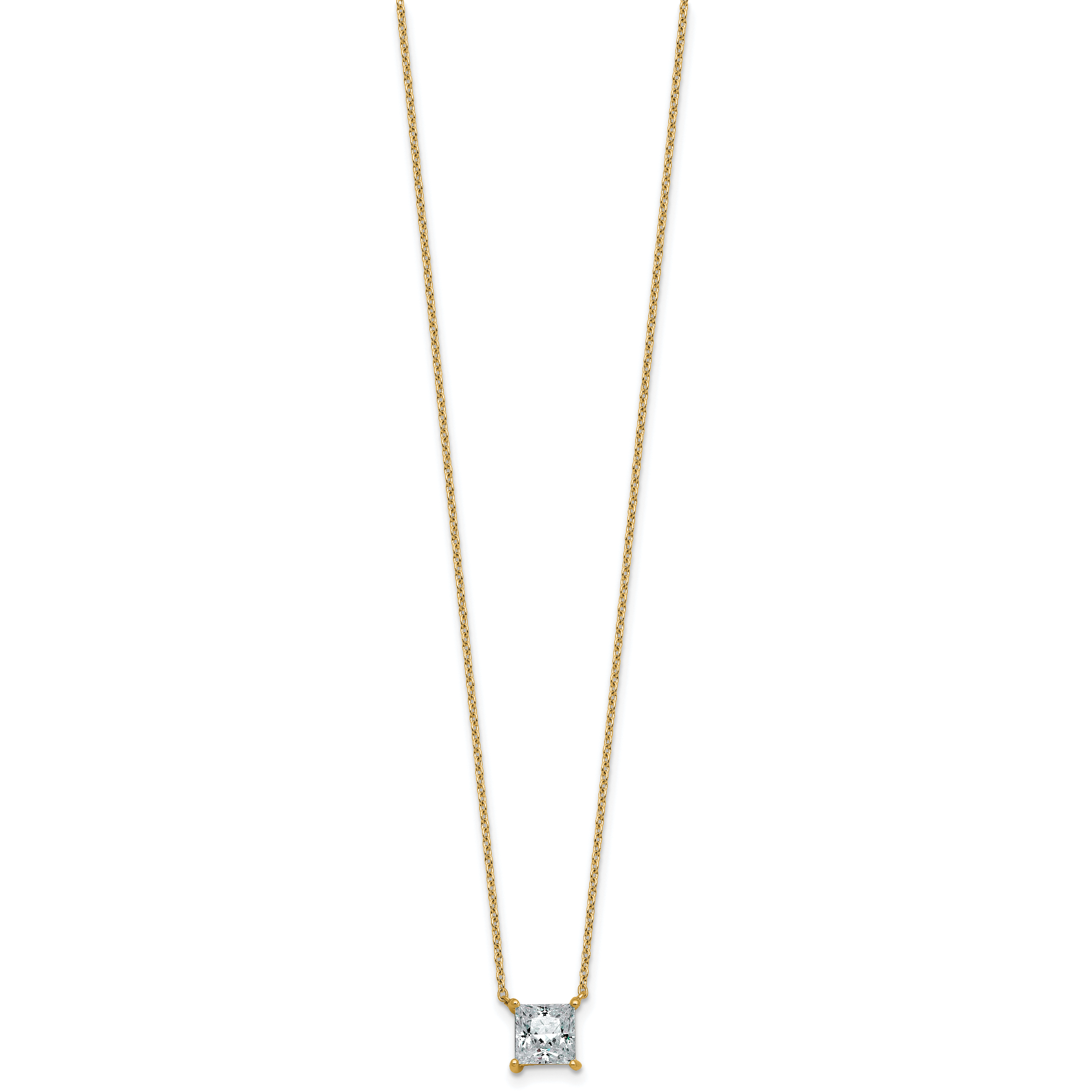 14k 1 1/2 carat Certified Lab Grown Diamond VS+ F+ Princess Complete Four Prong 18 inch Pendant Necklace