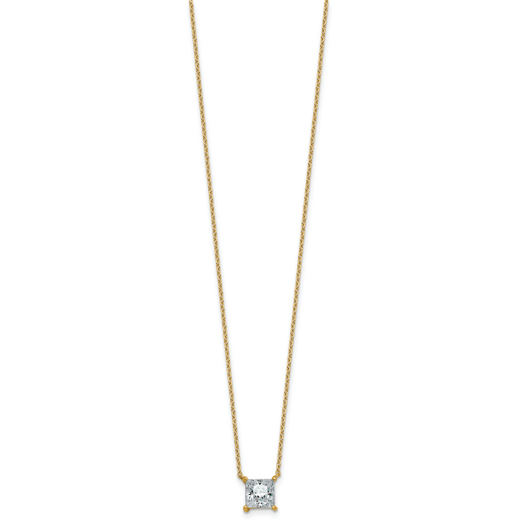 14k 1 1/2 carat Lab Grown Diamond VS+ F+ Princess Complete Four Prong 18 inch Pendant Necklace