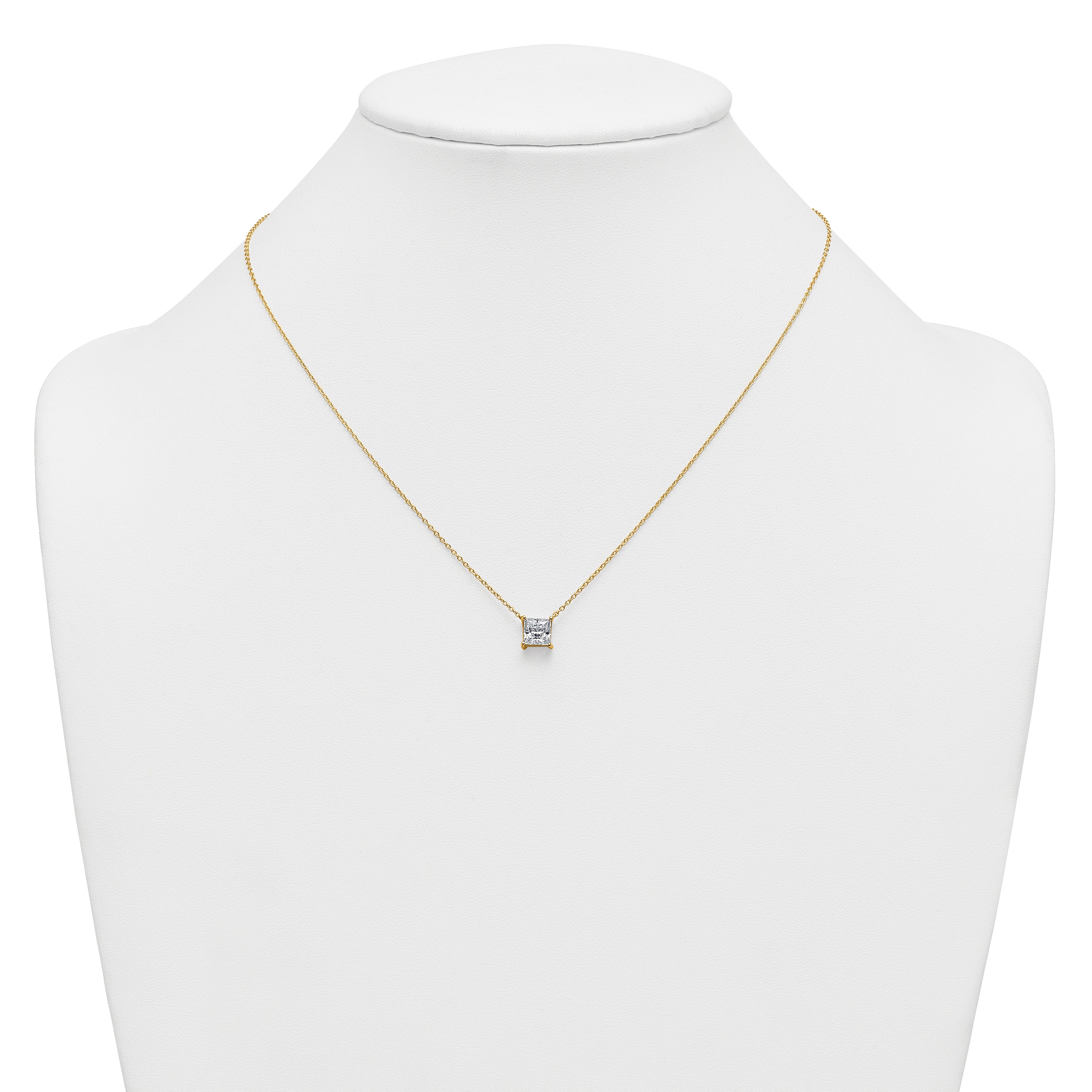 14k 1 1/2 carat Lab Grown Diamond VS+ F+ Princess Complete Four Prong 18 inch Pendant Necklace
