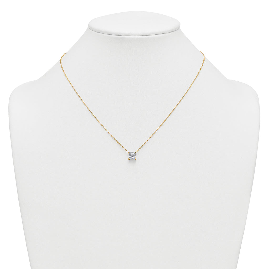 14k 1 1/2 carat Certified Lab Grown Diamond VS+ F+ Princess Complete Four Prong 18 inch Pendant Necklace