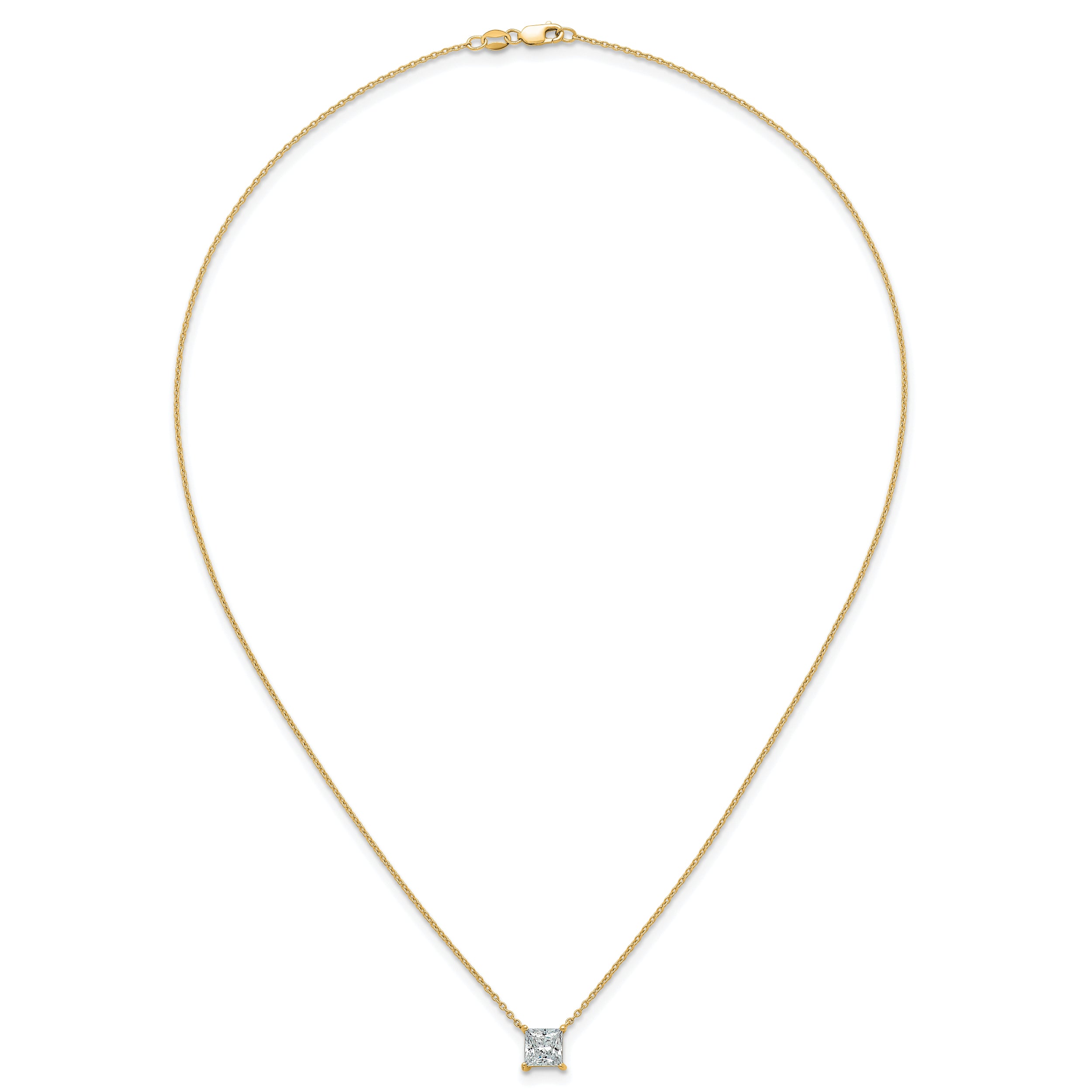 14k 1 1/2 carat Lab Grown Diamond VS+ F+ Princess Complete Four Prong 18 inch Pendant Necklace