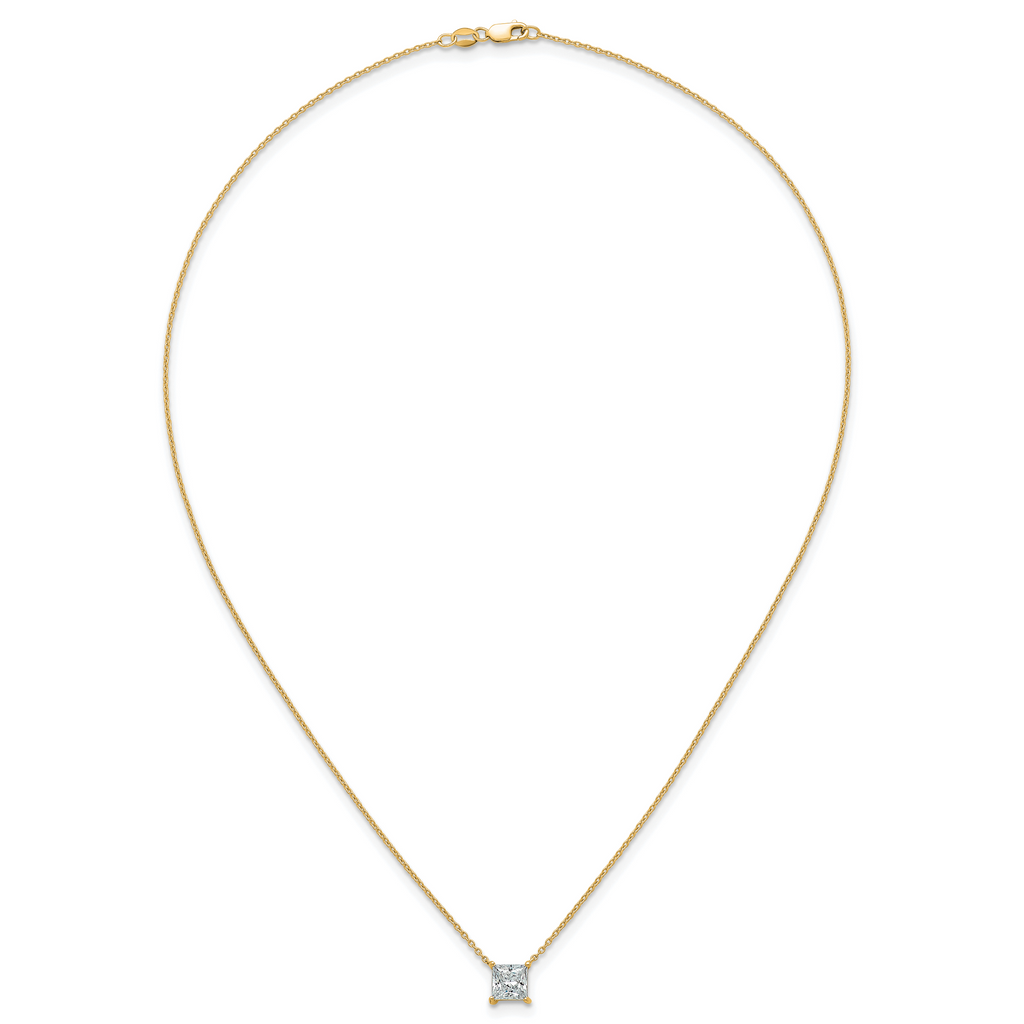 14k 1 1/2 carat Lab Grown Diamond VS+ F+ Princess Complete Four Prong 18 inch Pendant Necklace