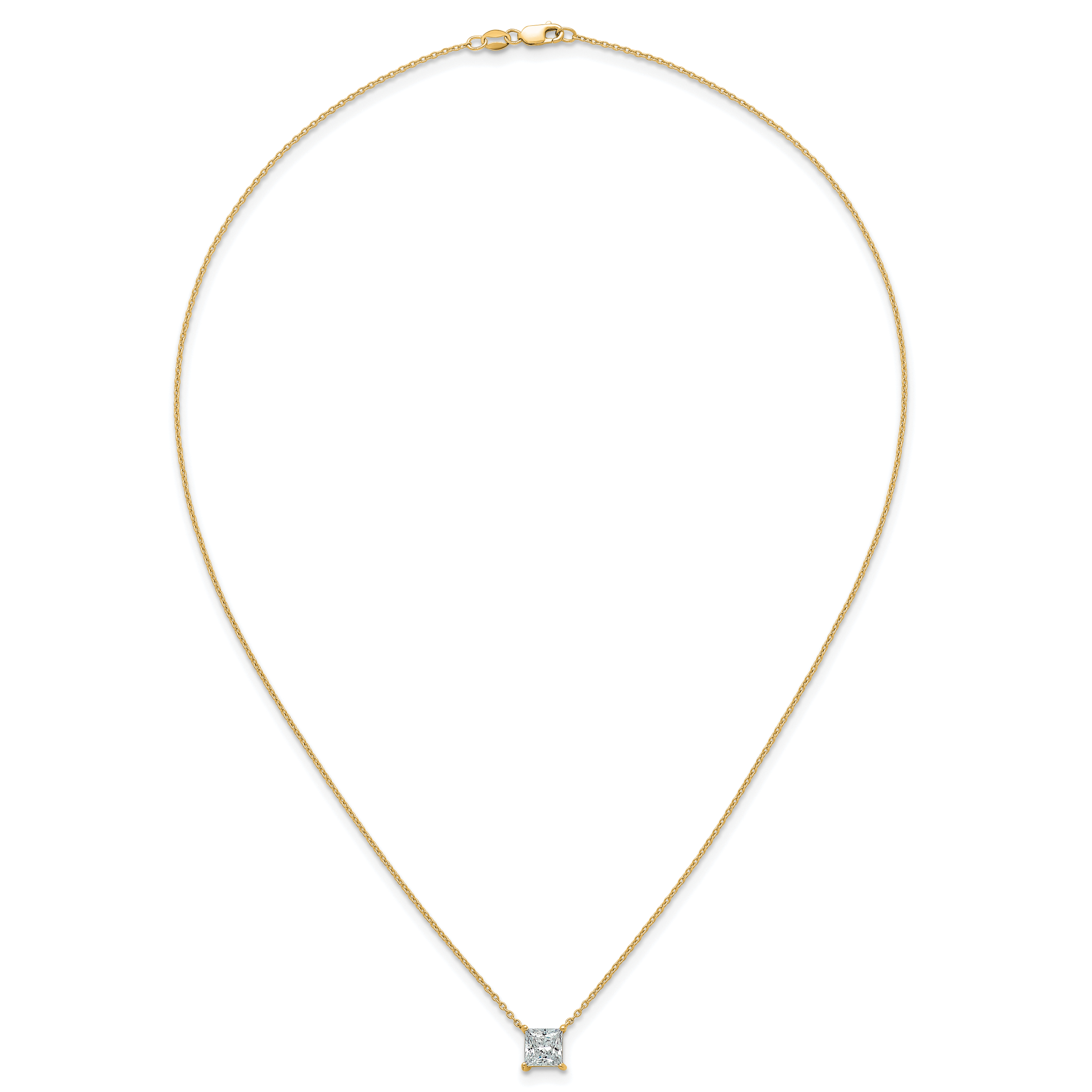 14k 1 1/2 carat Certified Lab Grown Diamond VS+ F+ Princess Complete Four Prong 18 inch Pendant Necklace