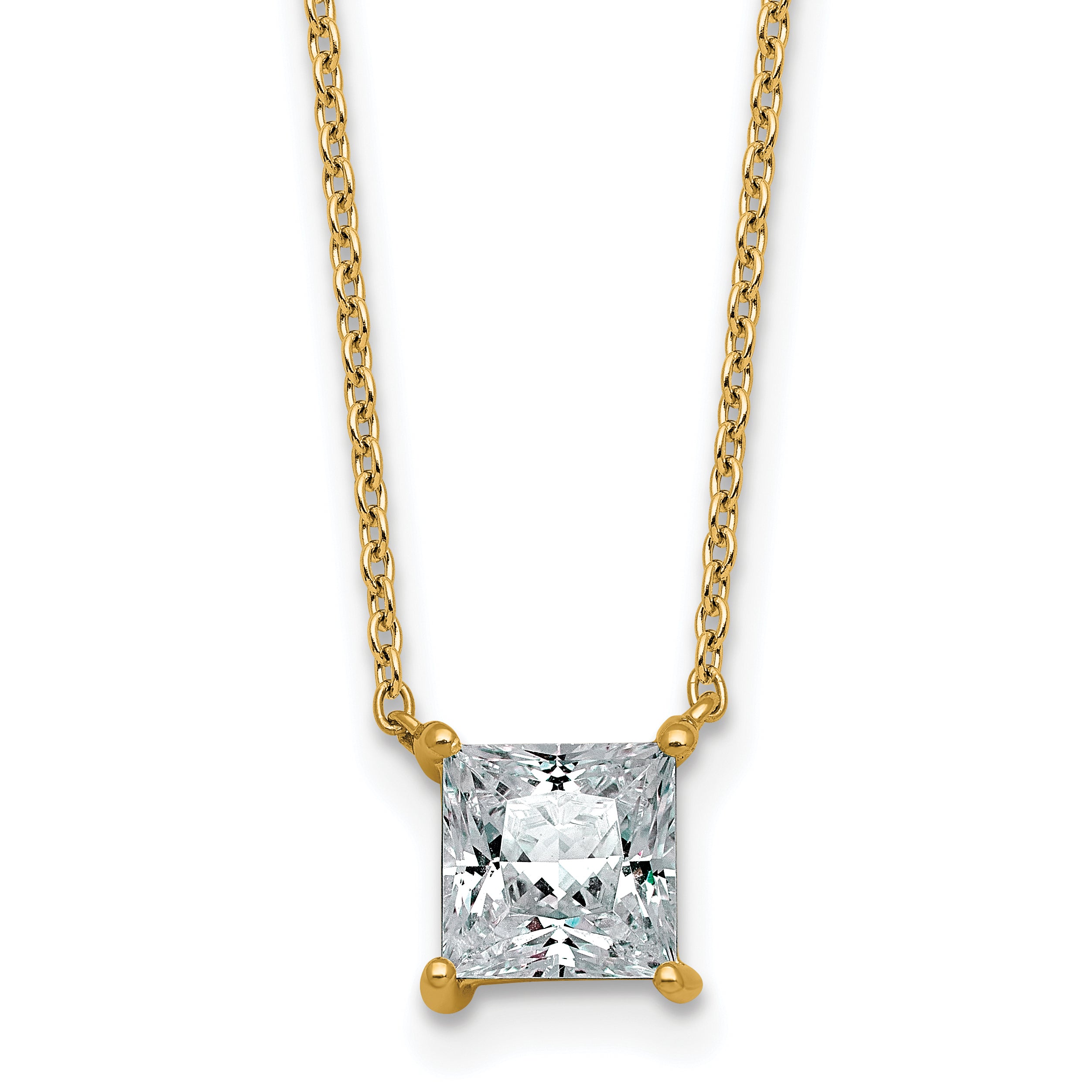 14k 1 1/2 carat Lab Grown Diamond VS+ F+ Princess Complete Four Prong 18 inch Pendant Necklace
