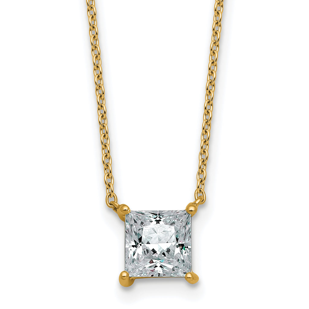 14k 1 1/2 carat Certified Lab Grown Diamond VS+ F+ Princess Complete Four Prong 18 inch Pendant Necklace