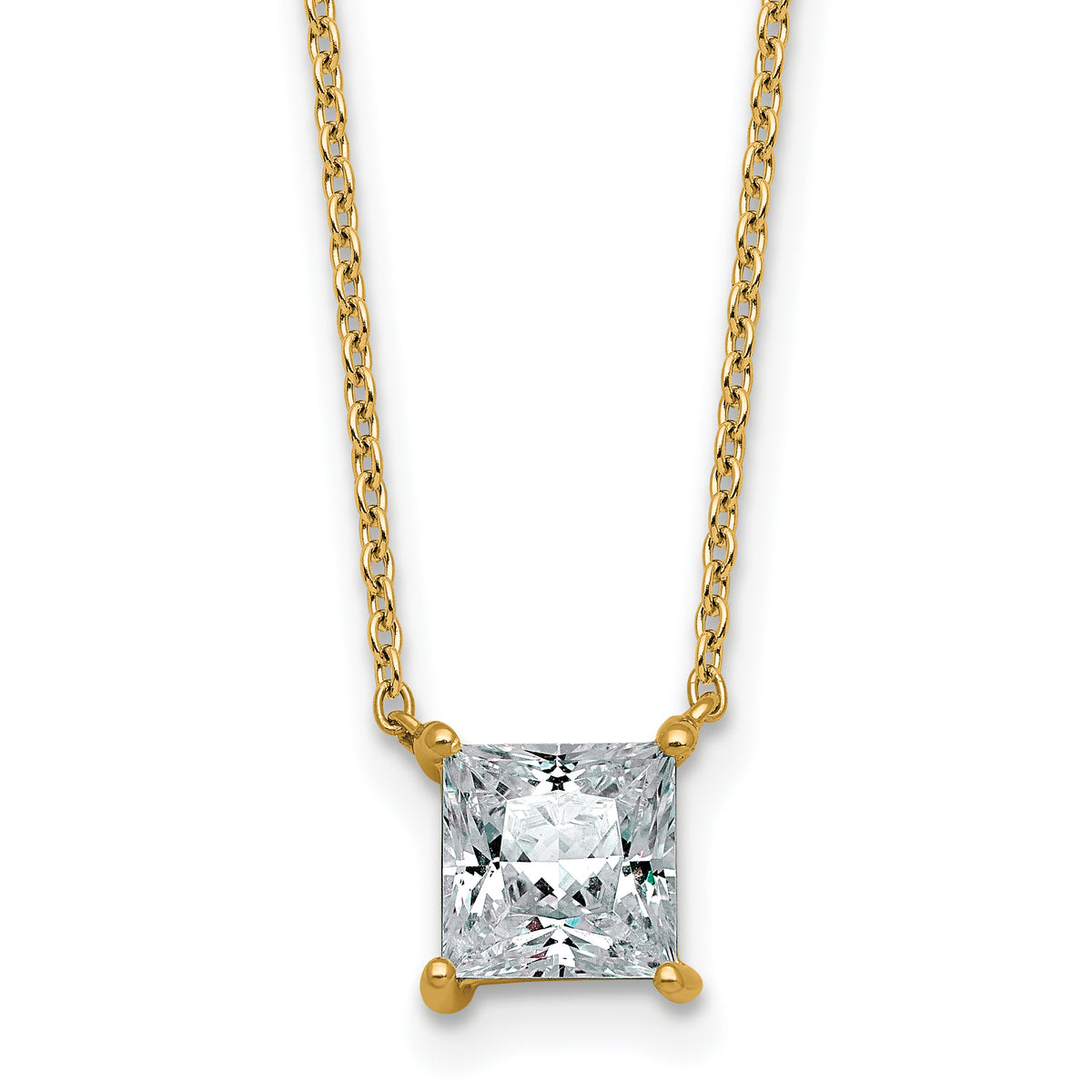 14k 1 1/2 carat Certified Lab Grown Diamond VS+ F+ Princess Complete Four Prong 18 inch Pendant Necklace