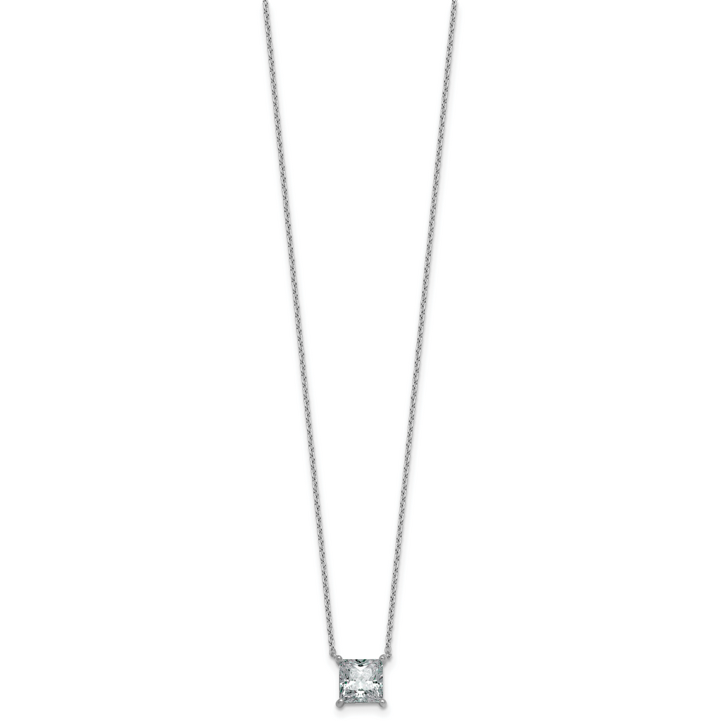 14k White Gold 2 carat Certified Lab Grown Diamond VS/SI+ G+ Princess Complete Four Prong 18 inch Pendant Necklace
