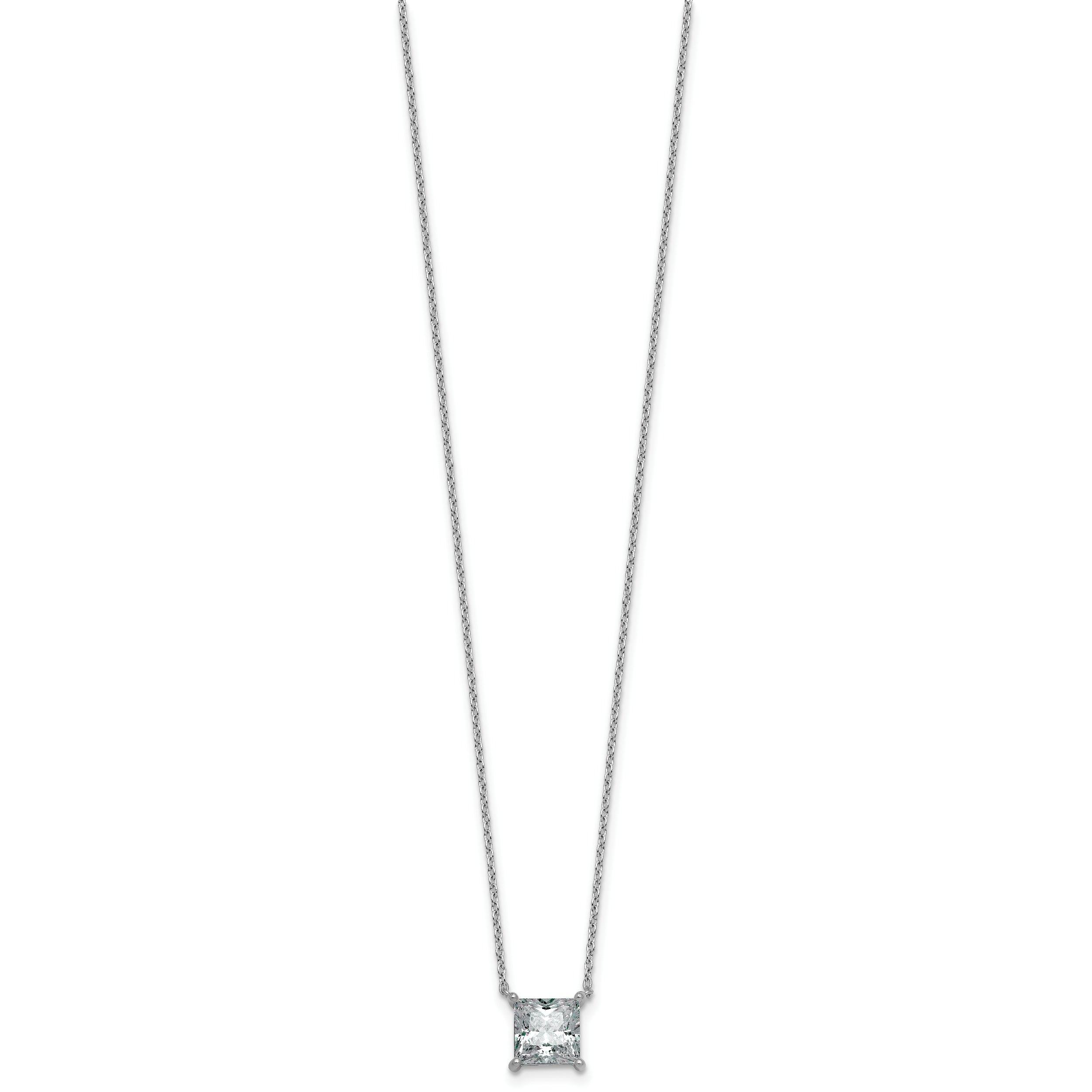 14k White Gold 2 carat Lab Grown Diamond VS/SI+ G+ Princess Complete Four Prong 18 inch Pendant Necklace