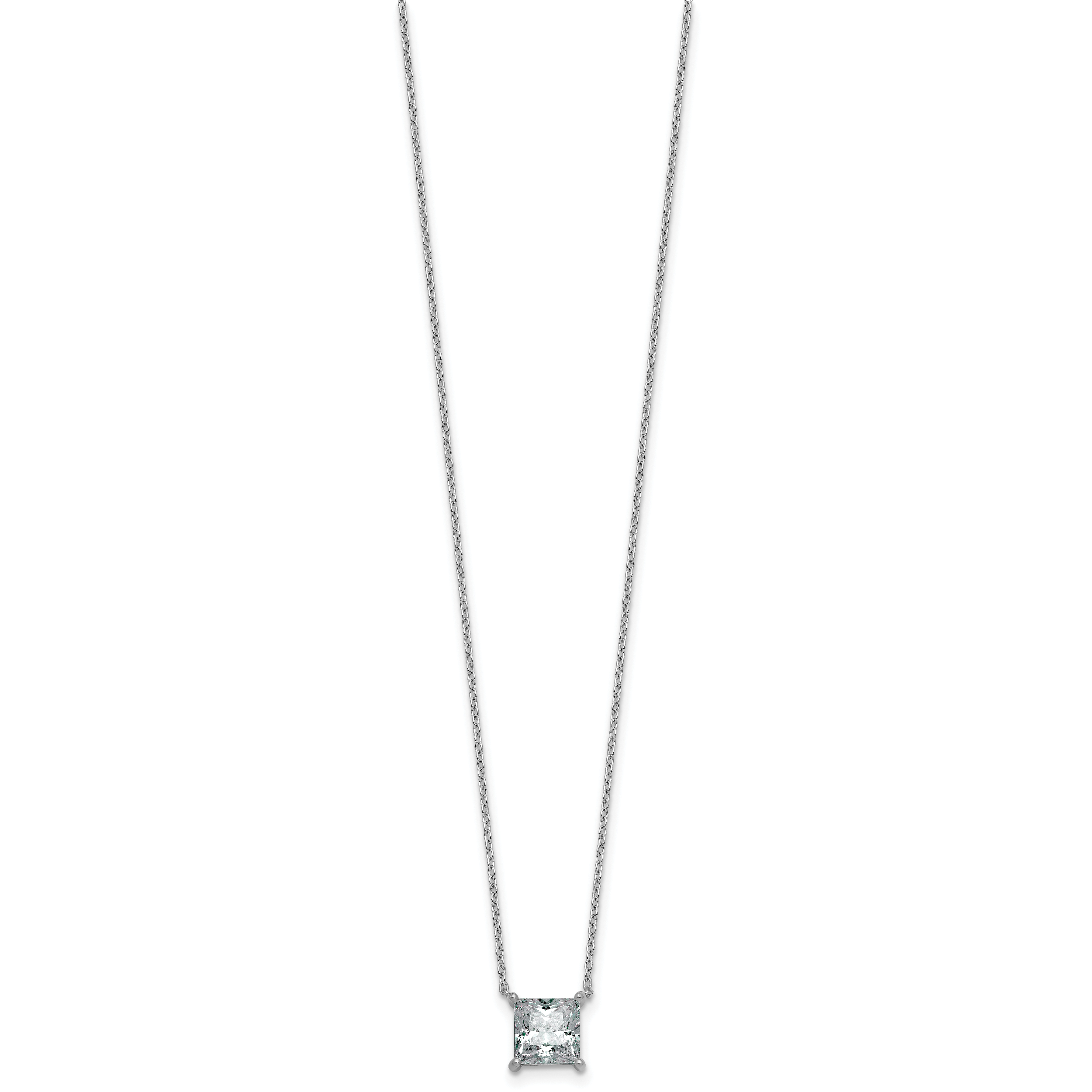 14k White Gold 2 carat Lab Grown Diamond VS/SI+ G+ Princess Complete Four Prong 18 inch Pendant Necklace