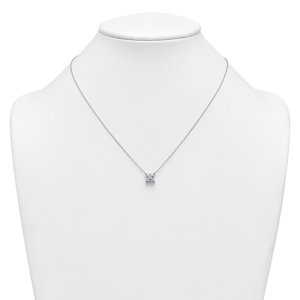 14k White Gold 2 carat Certified Lab Grown Diamond VS/SI+ G+ Princess Complete Four Prong 18 inch Pendant Necklace