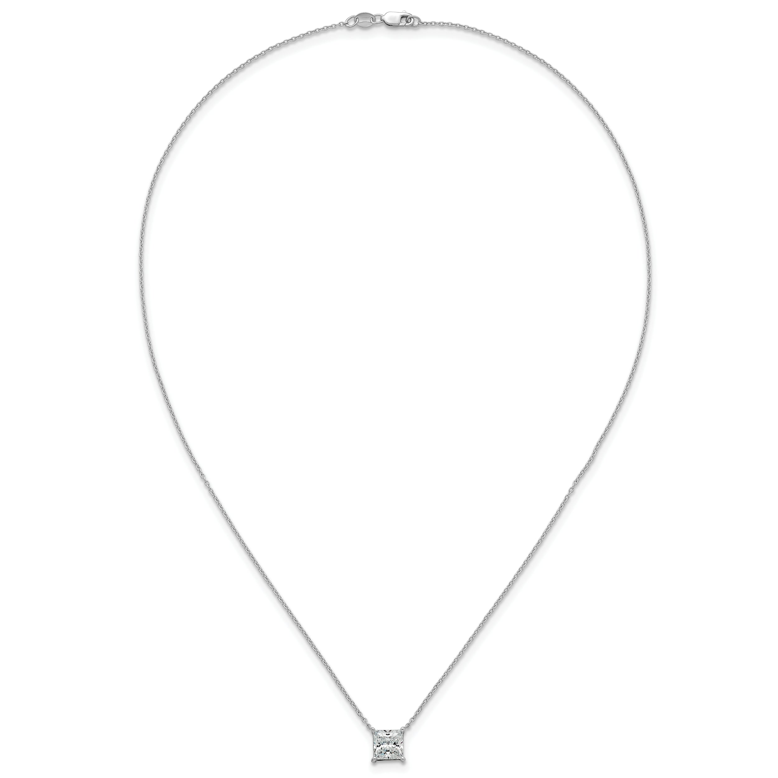 14k White Gold 2 carat Lab Grown Diamond VS/SI+ G+ Princess Complete Four Prong 18 inch Pendant Necklace