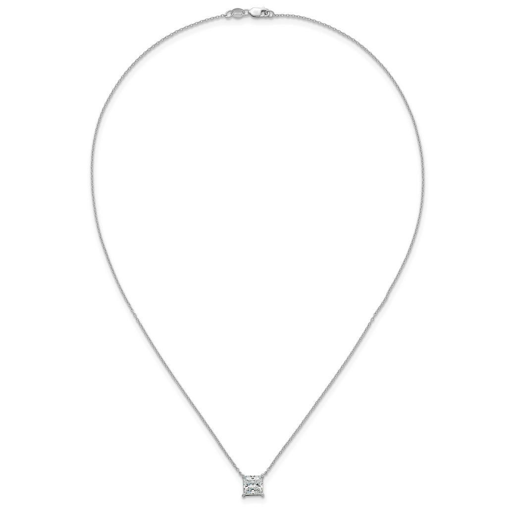 14k White Gold 2 carat Certified Lab Grown Diamond VS/SI+ G+ Princess Complete Four Prong 18 inch Pendant Necklace